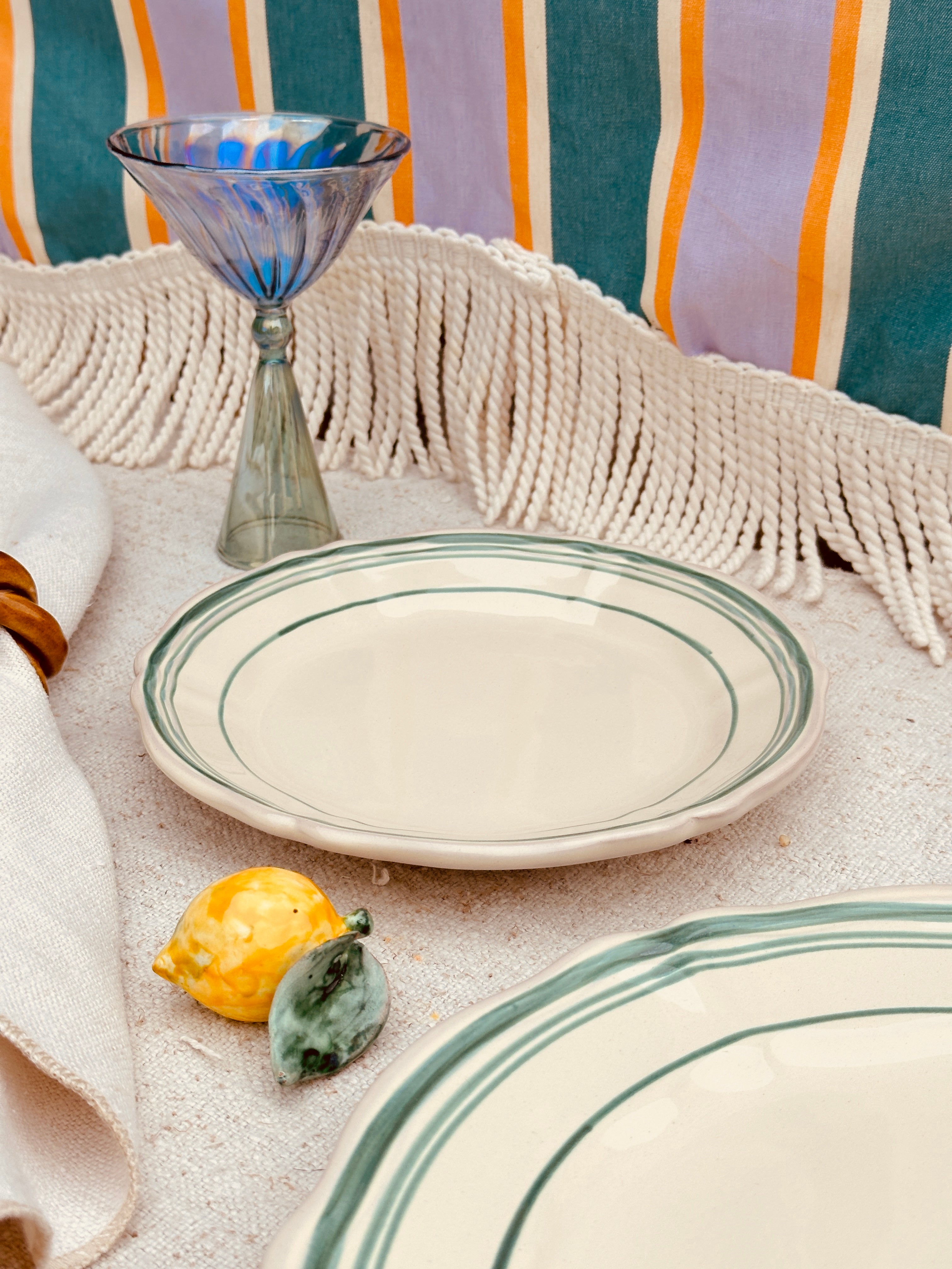 Uni Antipasti / Dessertteller Baccellato - Colour Base Avorio / Verde "The Riviera Basic Collection" - 20 cm