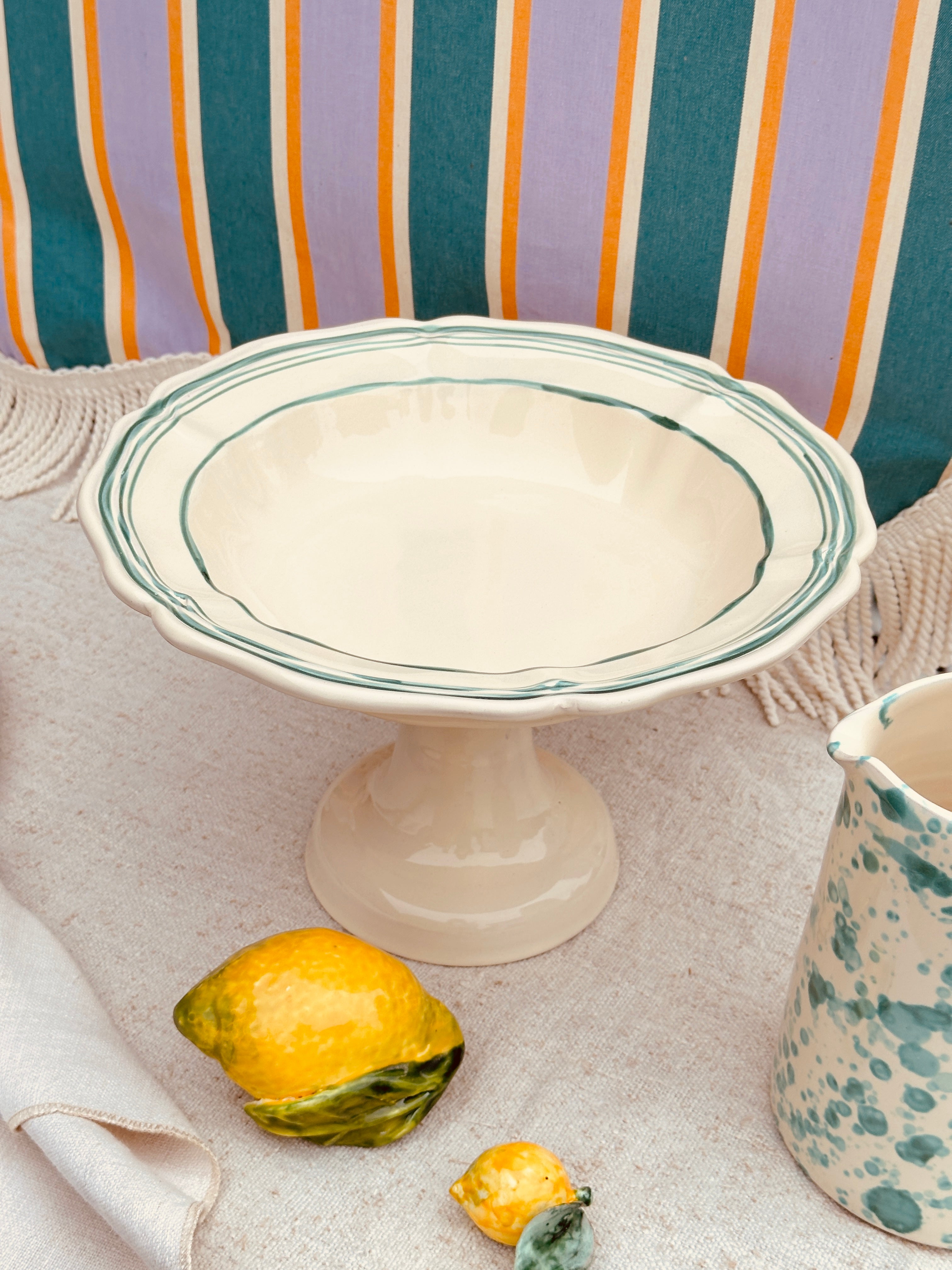 Trattoria Uni High Bowl Baccellato - Colour Base Avorio / Verde "The Riviera Basic Collection" - 32 cm  Sale