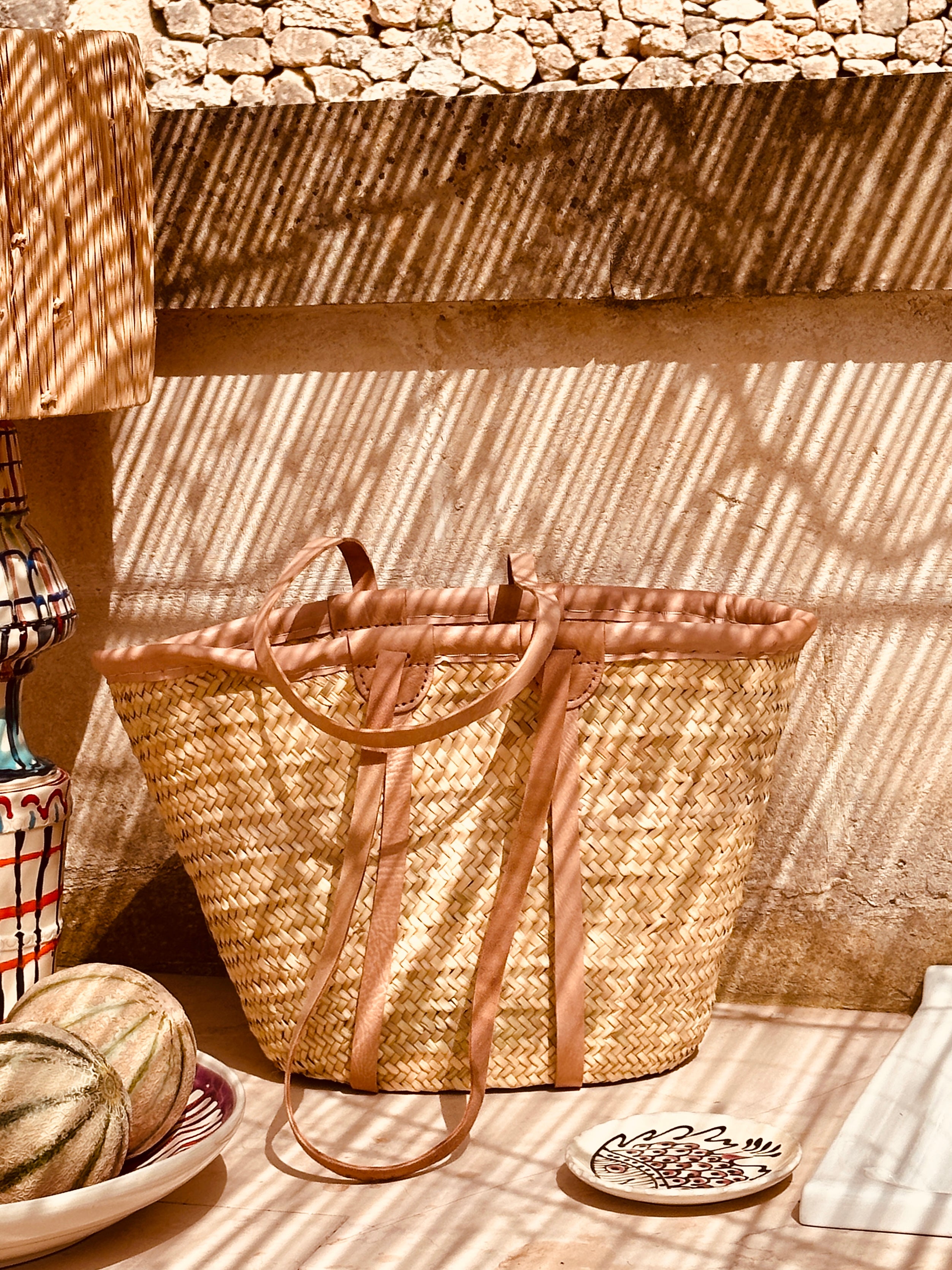 Mrs. Riviera Basket Bag "Golden Lotus" – Handmade in Morocco