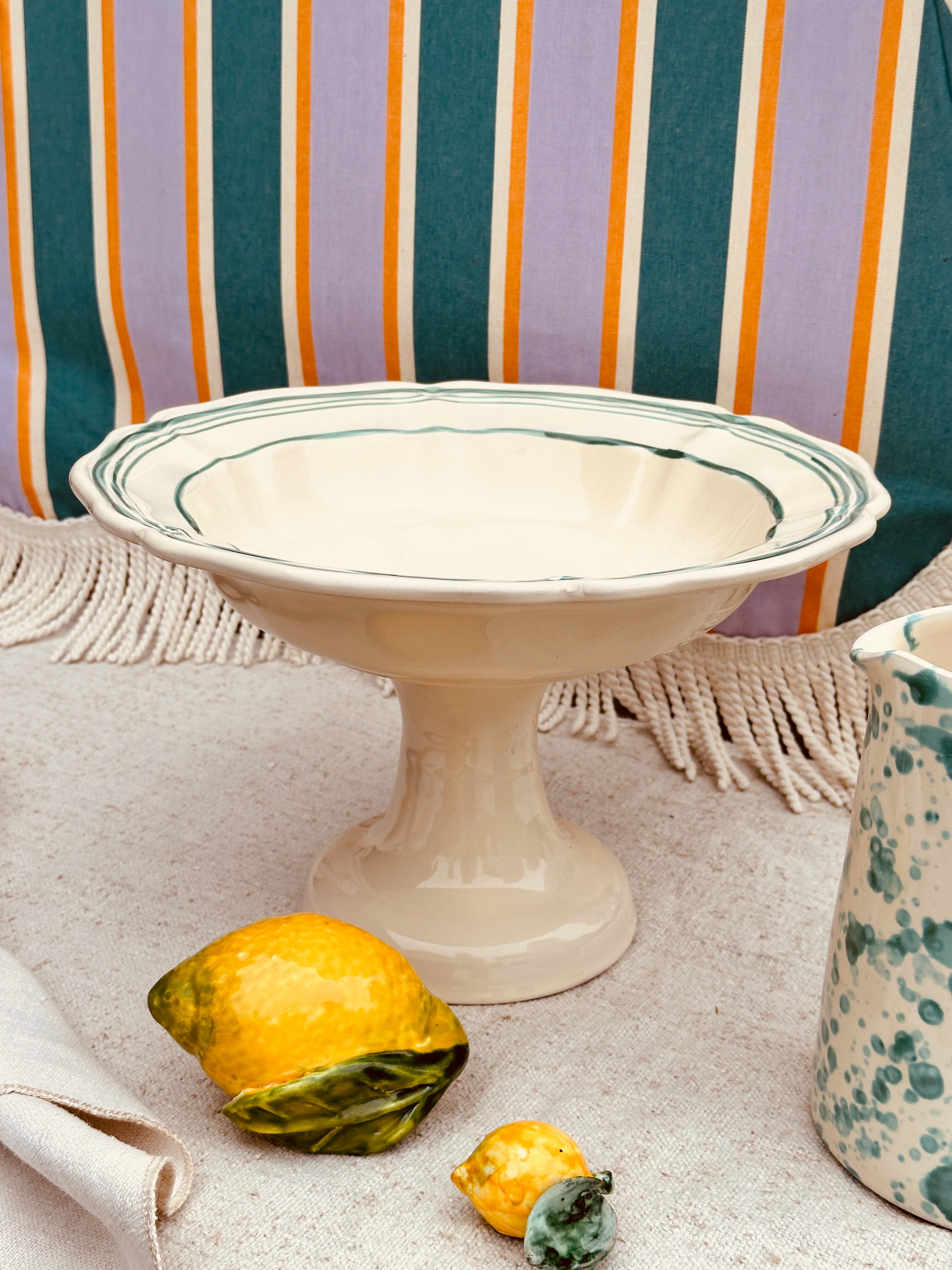 Trattoria Uni High Bowl Baccellato - Colour Base Avorio / Verde "The Riviera Basic Collection" - 32 cm  Sale