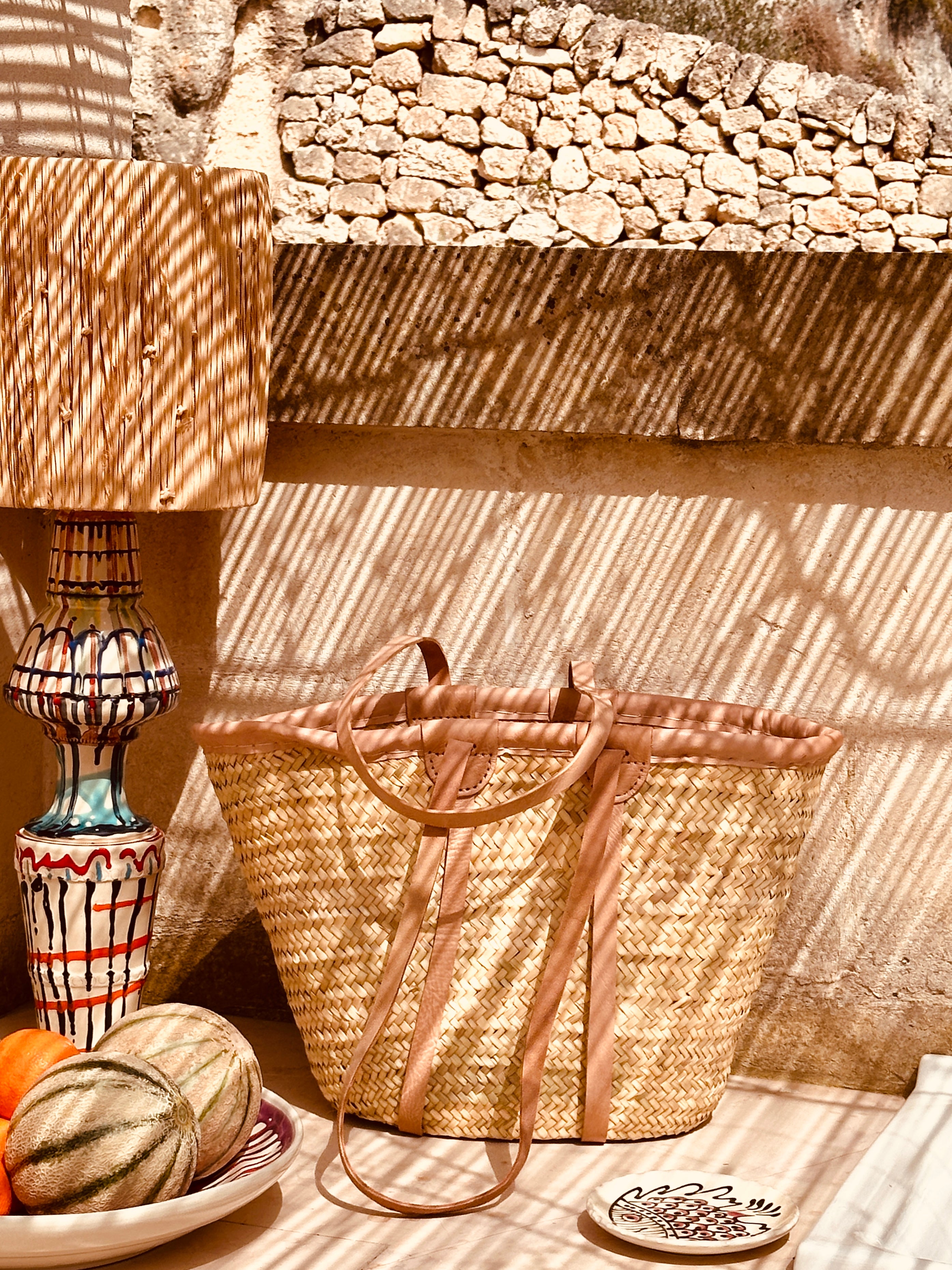 Mrs. Riviera Basket Bag "Golden Lotus" – Handmade in Morocco