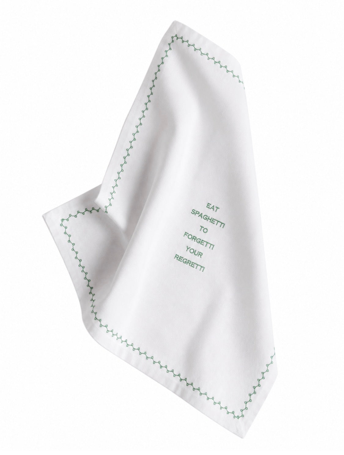 Handgefertigte Italienische Leinen Serviette "Eat Spaghetti to forget your Regretti"