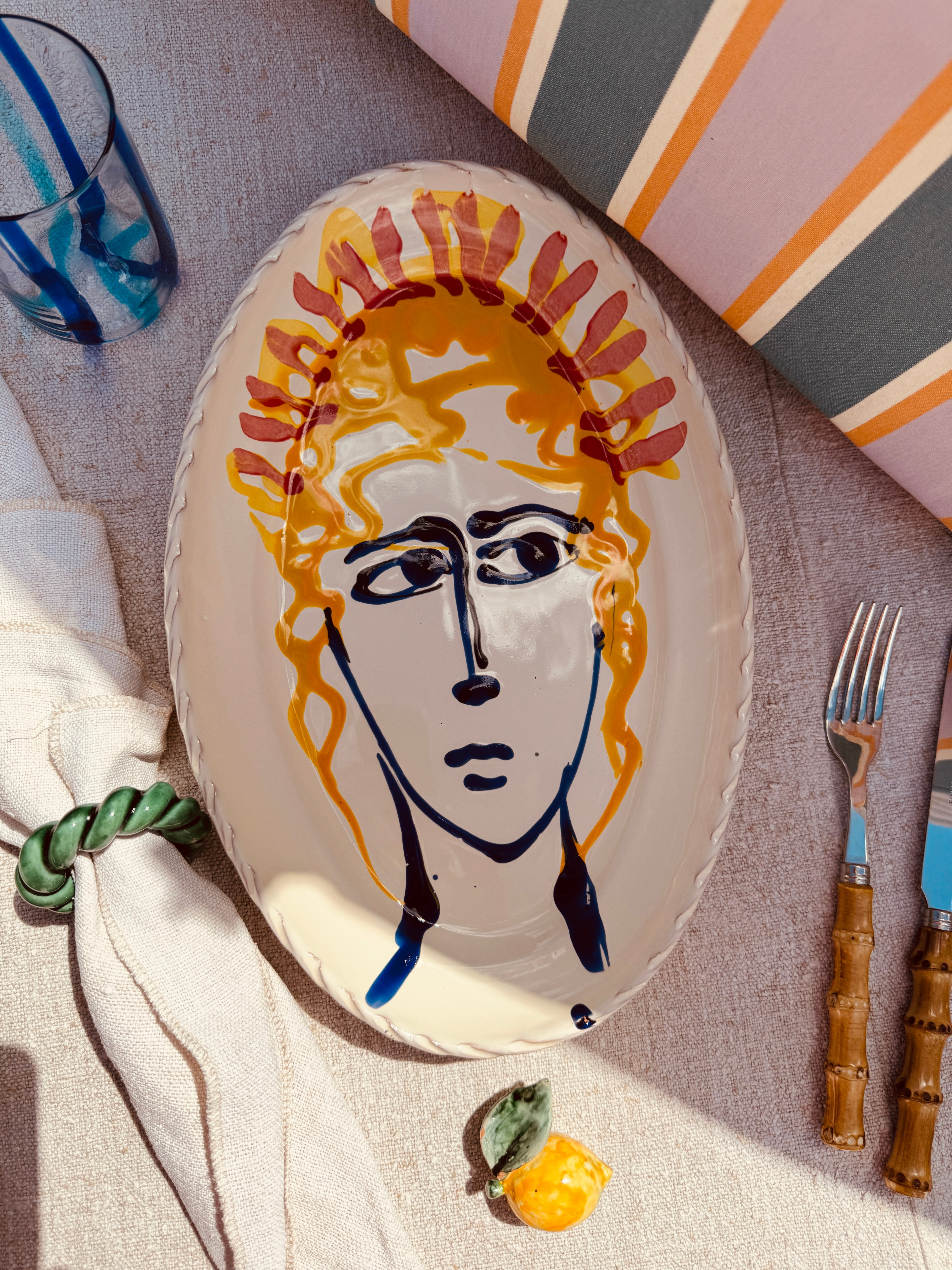Unique Psychodelic & Viso Oval Plate "Inspirazione Picasso" 35cm x23cm