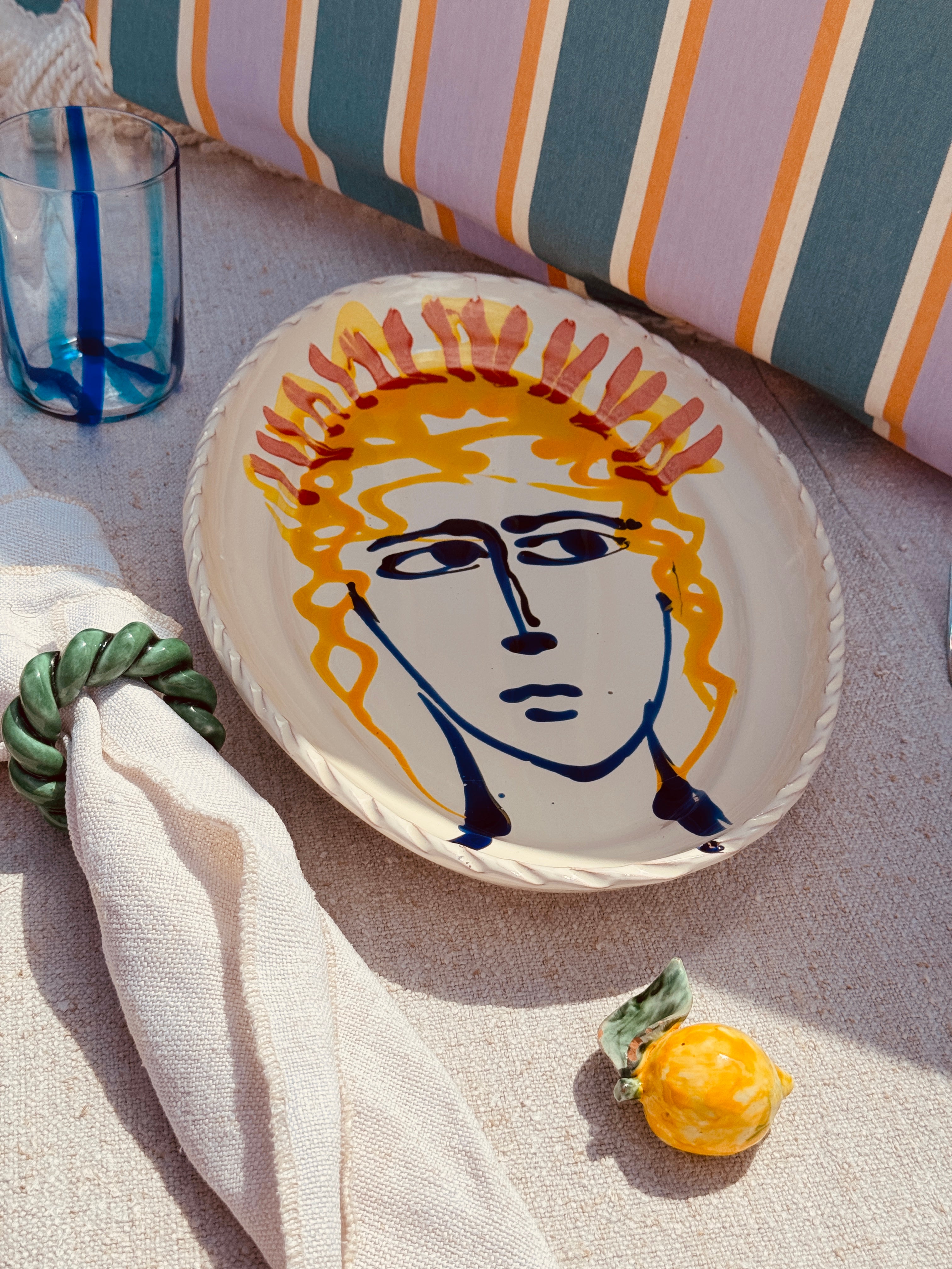 Unique Psychodelic & Viso Oval Plate "Inspirazione Picasso" 35cm x23cm
