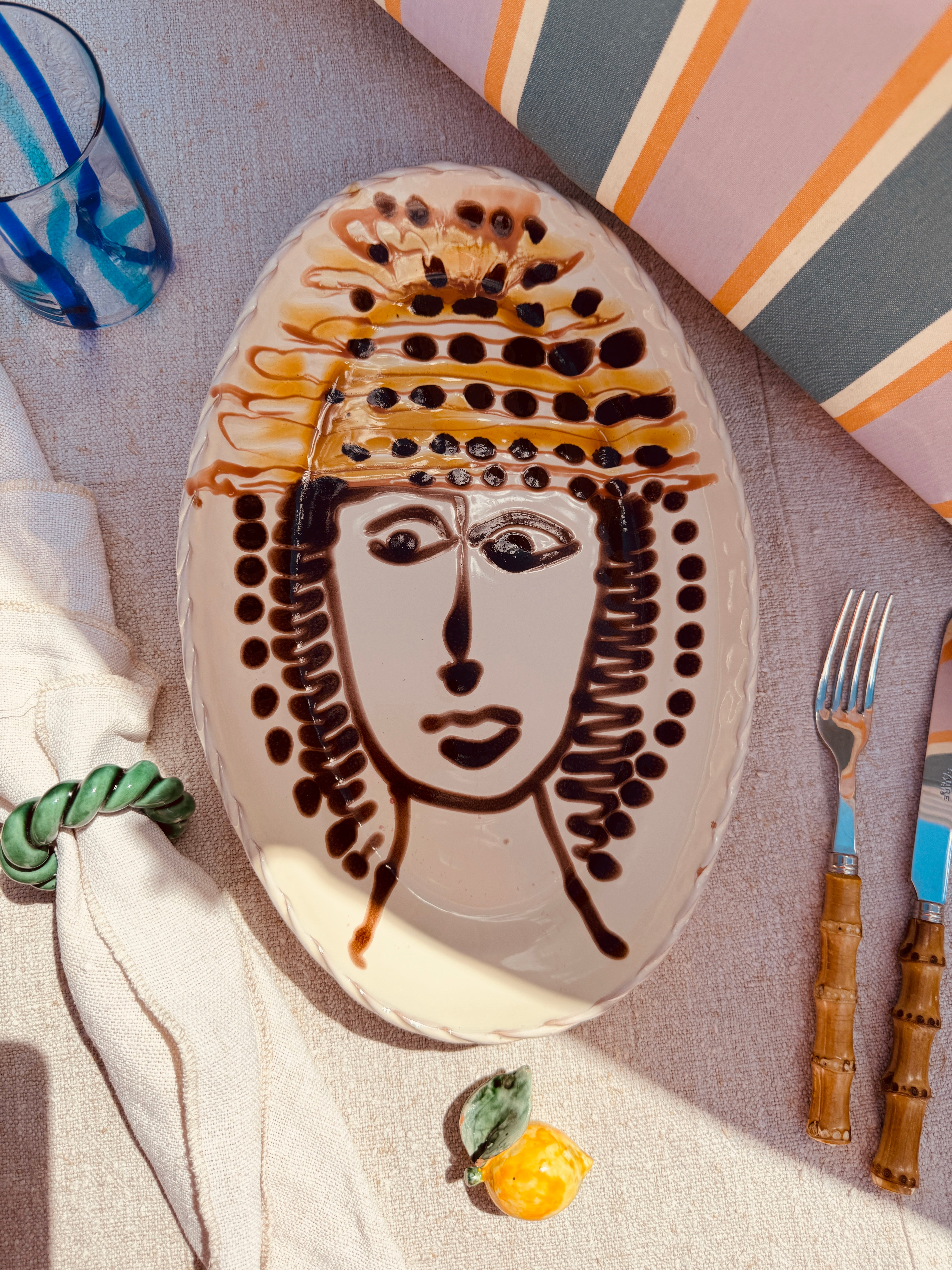 Unique Psychodelic & Viso Oval Plate "Inspirazione Picasso" 35cm x23cm