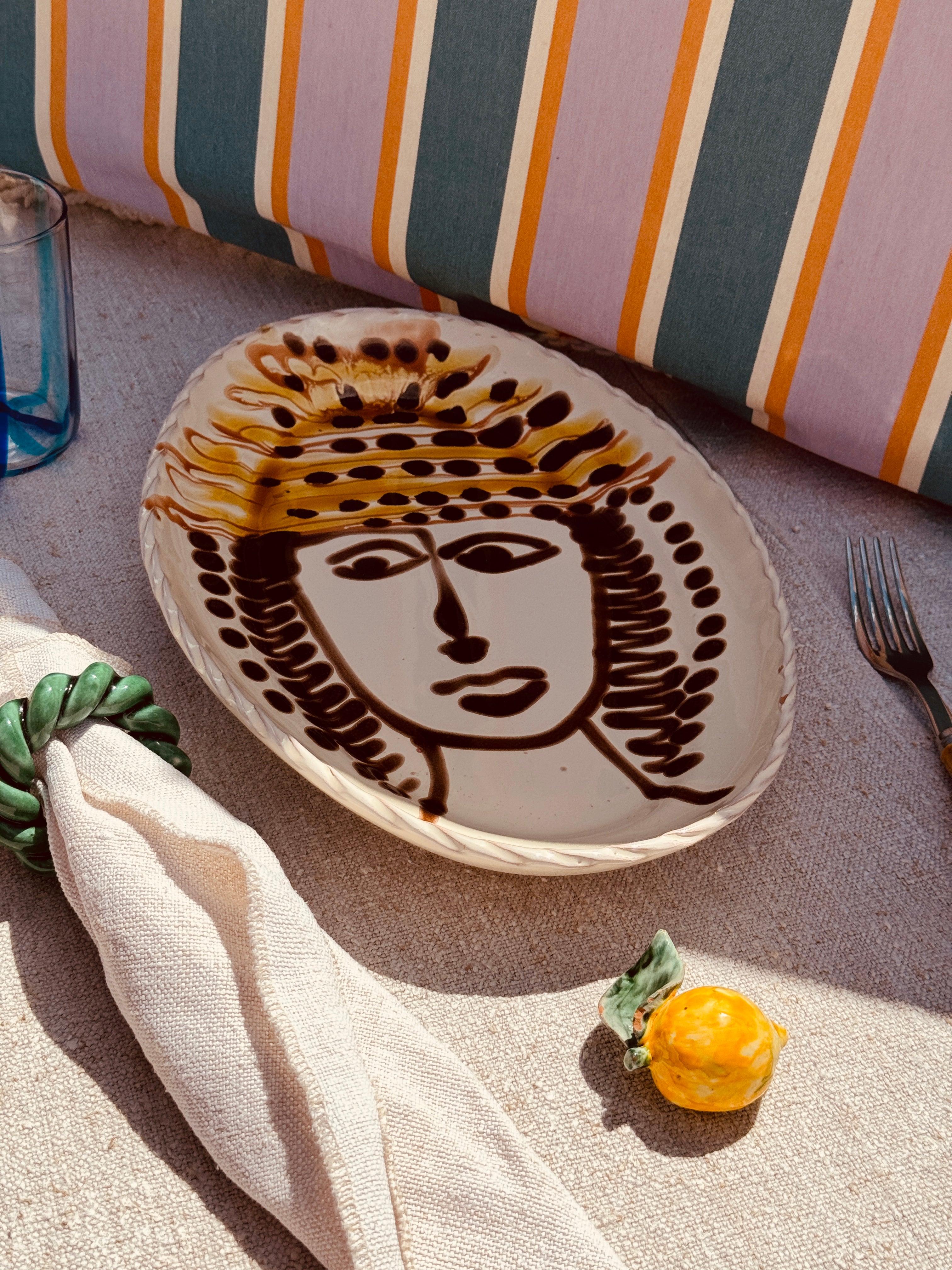 Unique Psychodelic & Viso Oval Plate "Inspirazione Picasso" 35cm x23cm
