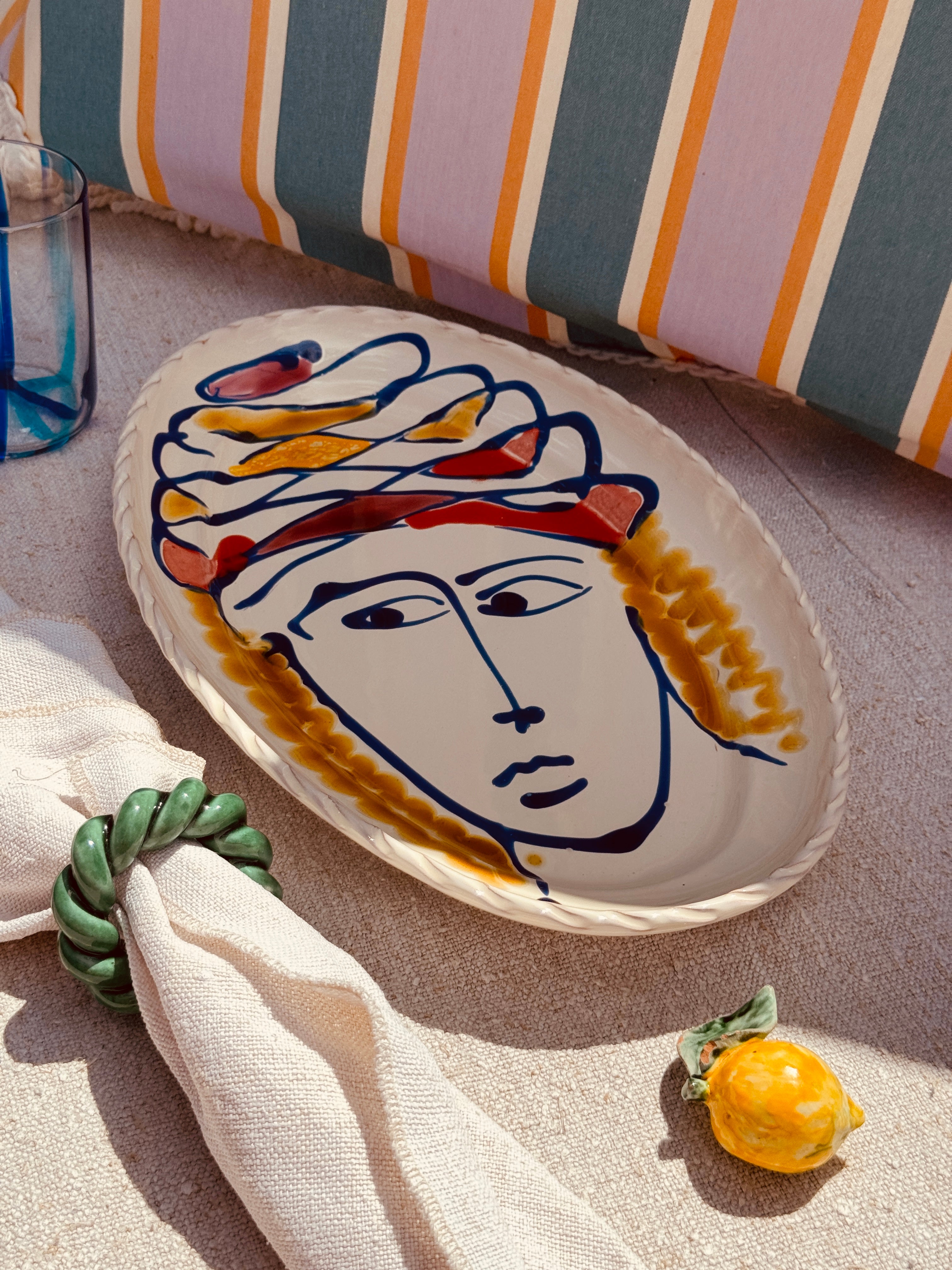 Unique Psychodelic & Viso Oval Plate "Inspirazione Picasso" 35cm x23cm