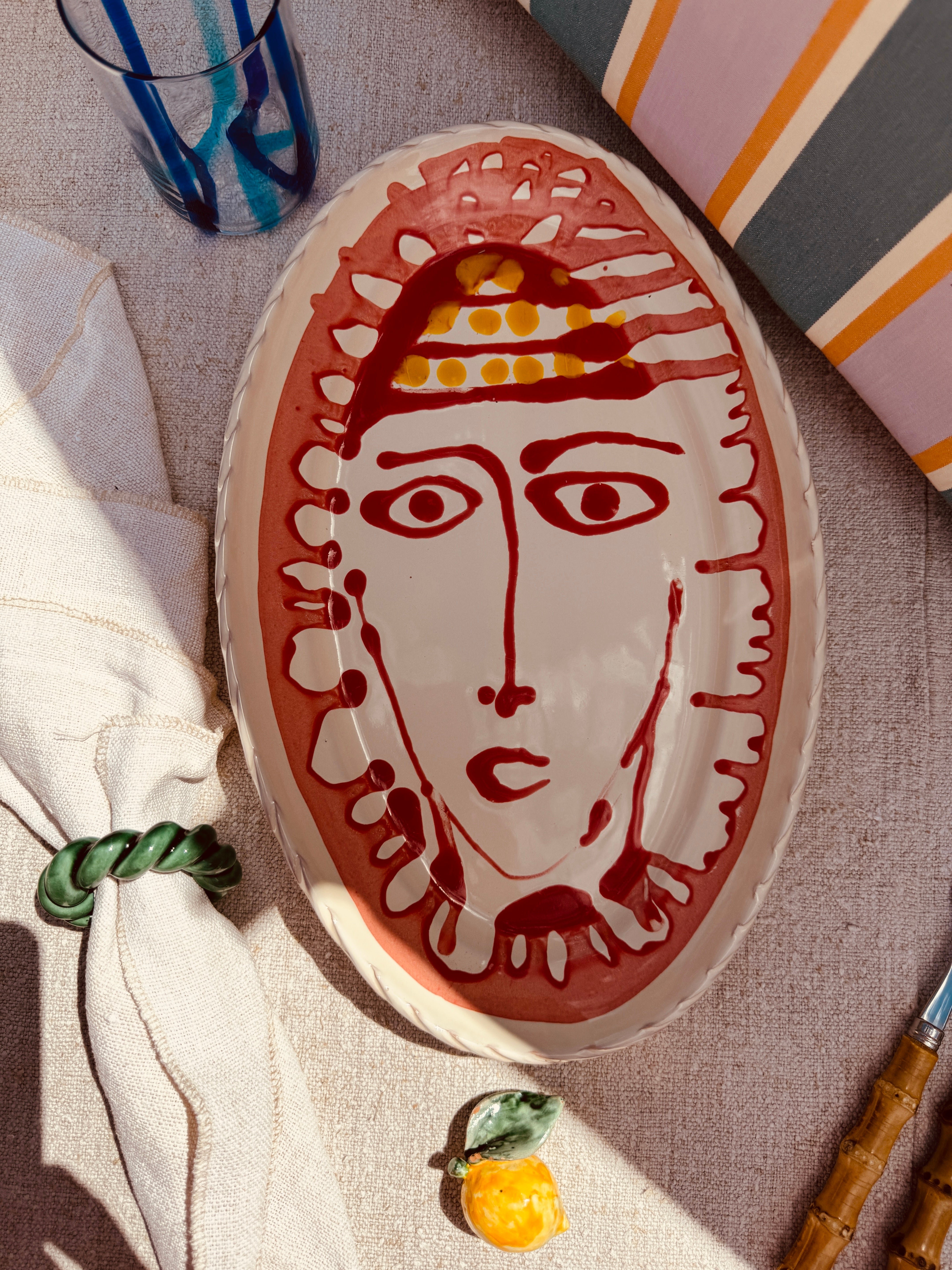 Unique Psychodelic & Viso Oval Plate "Inspirazione Picasso" 35cm x23cm