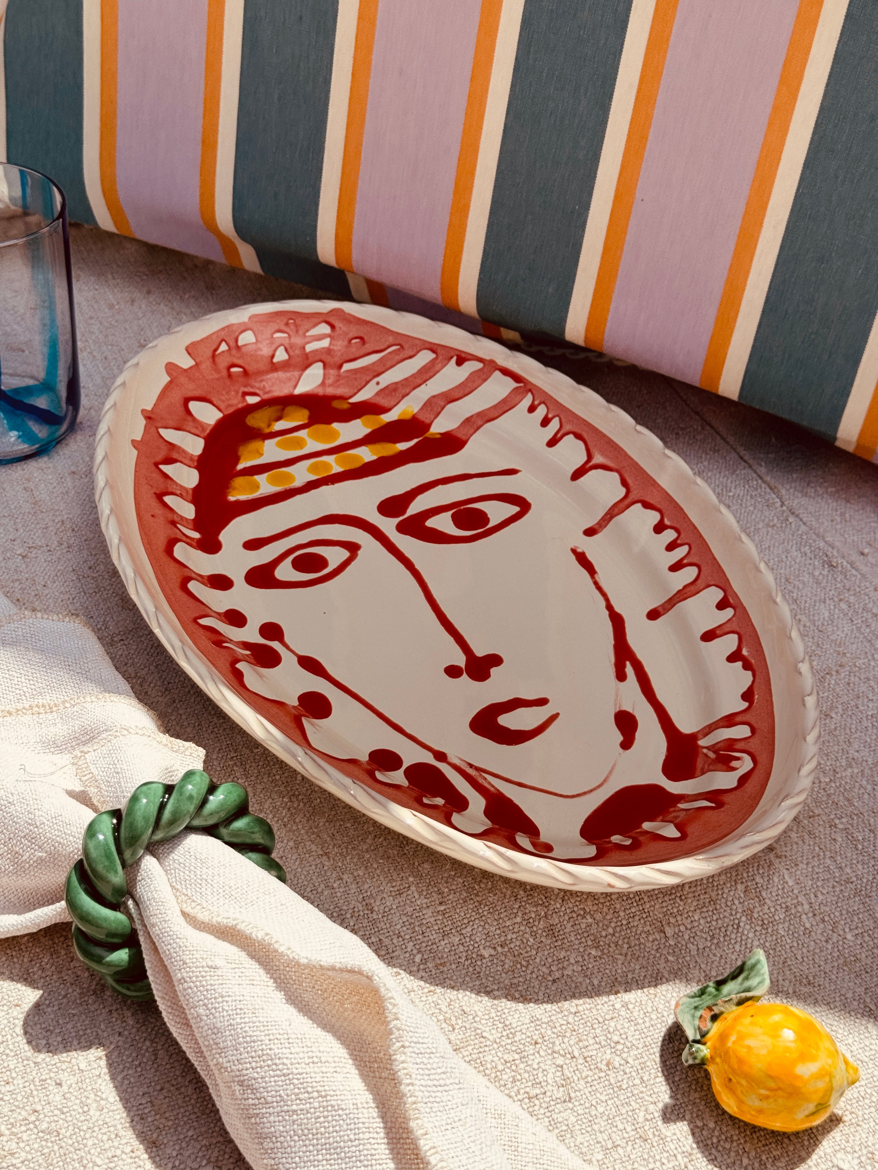Unique Psychodelic & Viso Oval Plate "Inspirazione Picasso" 35cm x23cm
