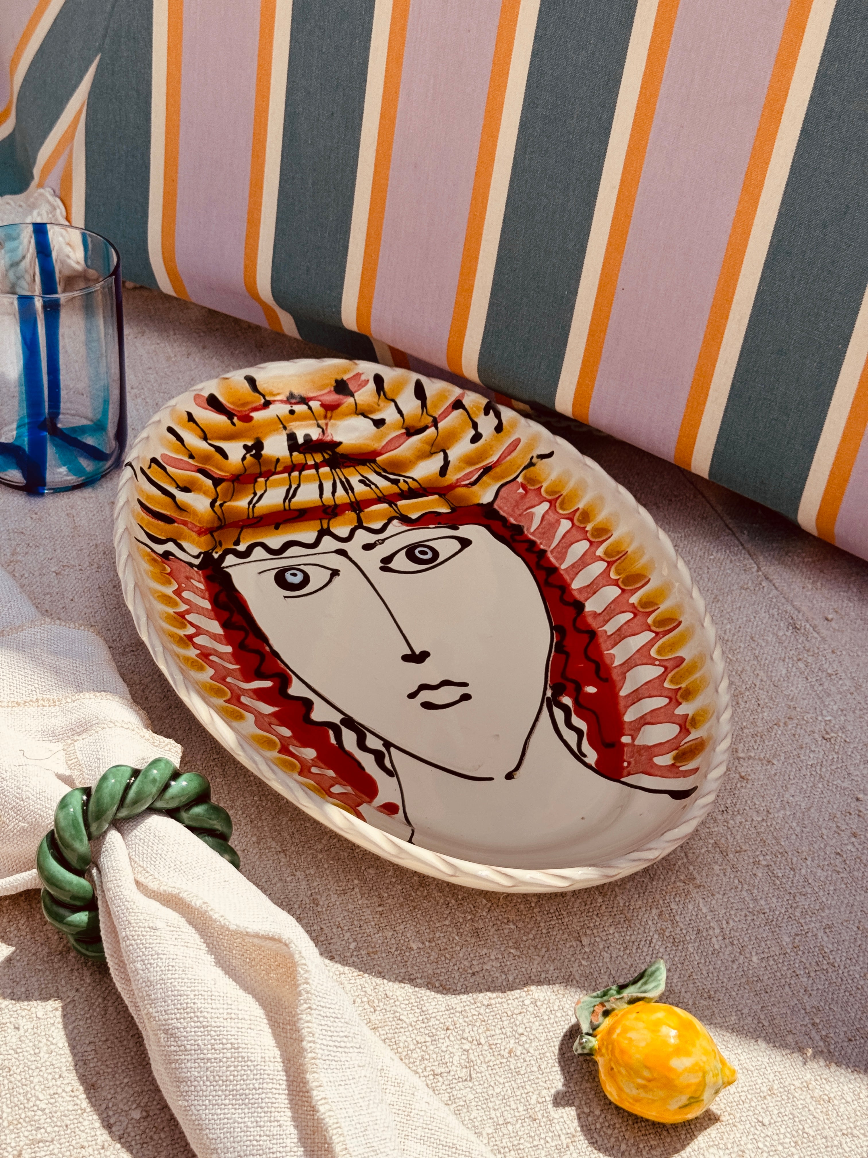 Unique Psychodelic & Viso Oval Plate "Inspirazione Picasso" 35cm x23cm