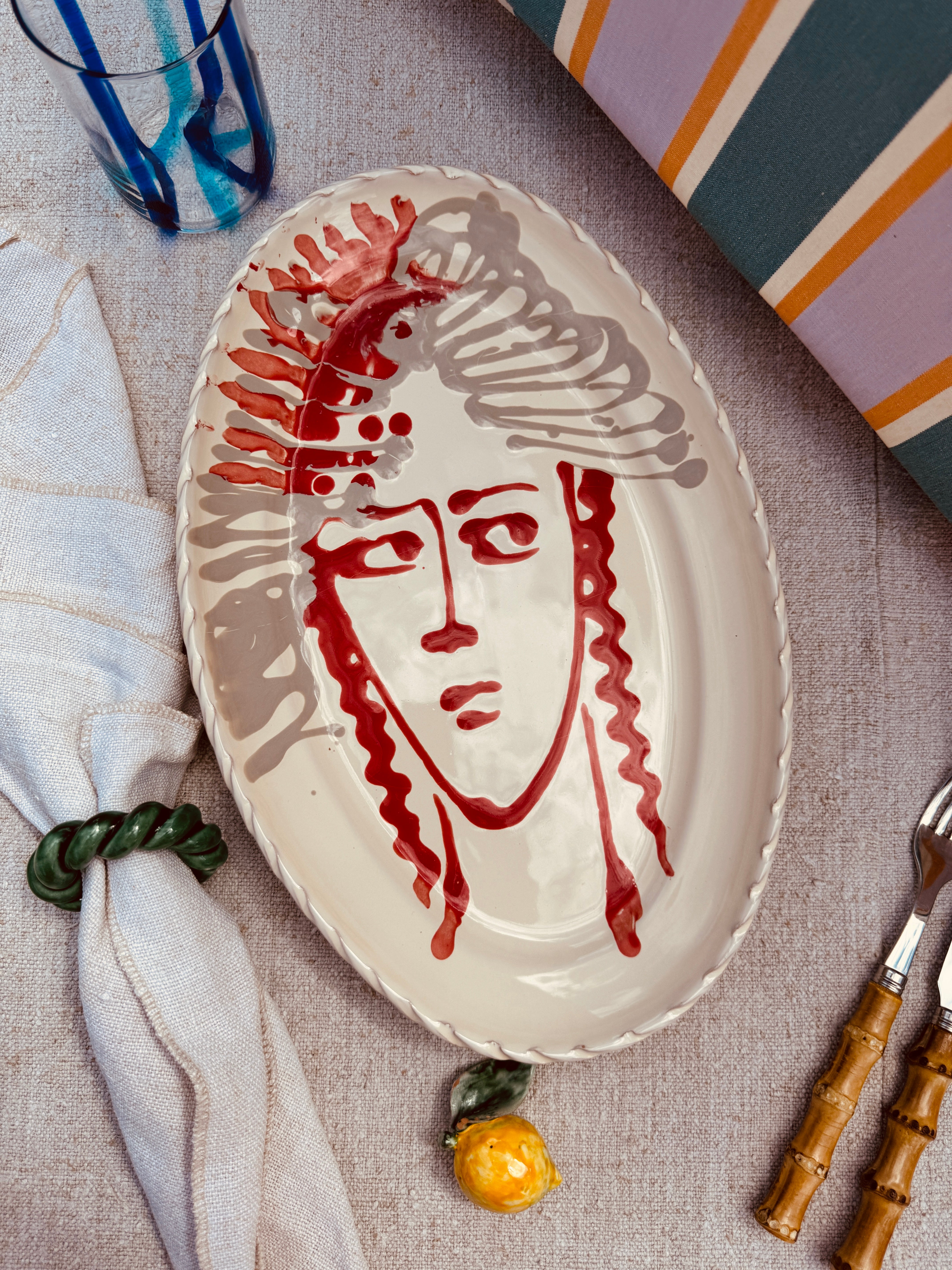 Unique Psychodelic & Viso Oval Plate "Inspirazione Picasso" 35cm x23cm