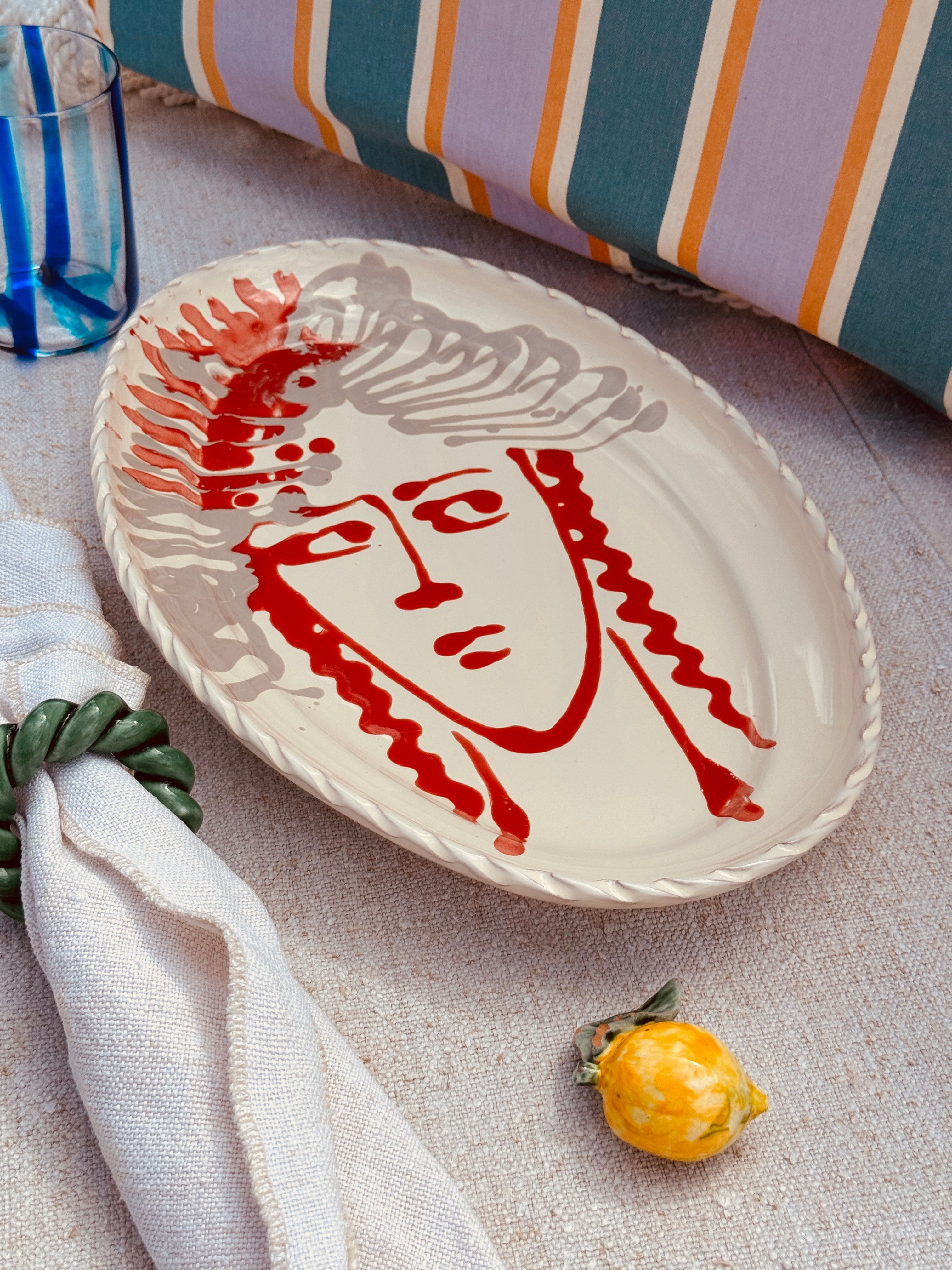 Unique Psychodelic & Viso Oval Plate "Inspirazione Picasso" 35cm x23cm