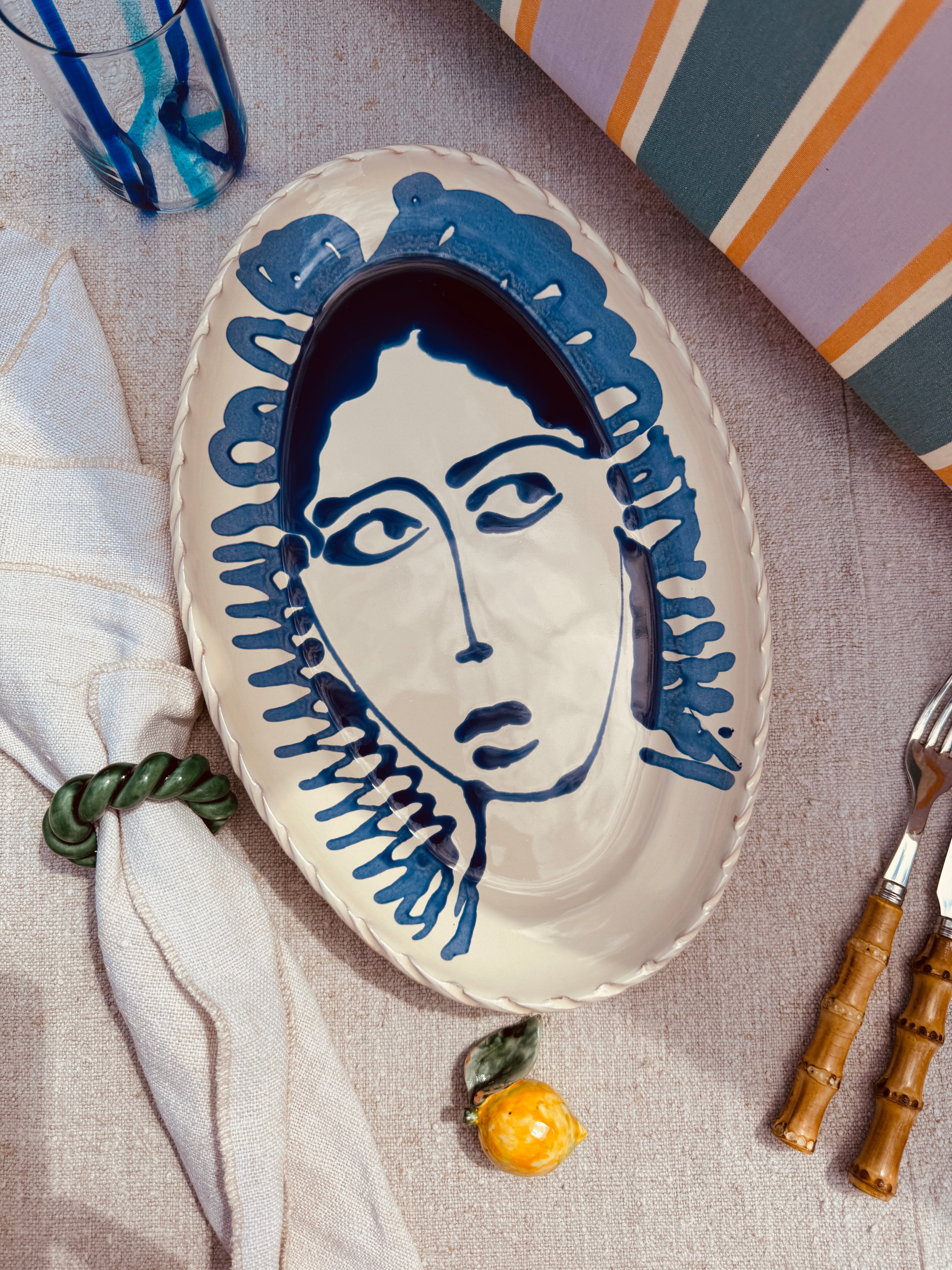 Unique Psychodelic & Viso Oval Plate "Inspirazione Picasso" 35cm x23cm