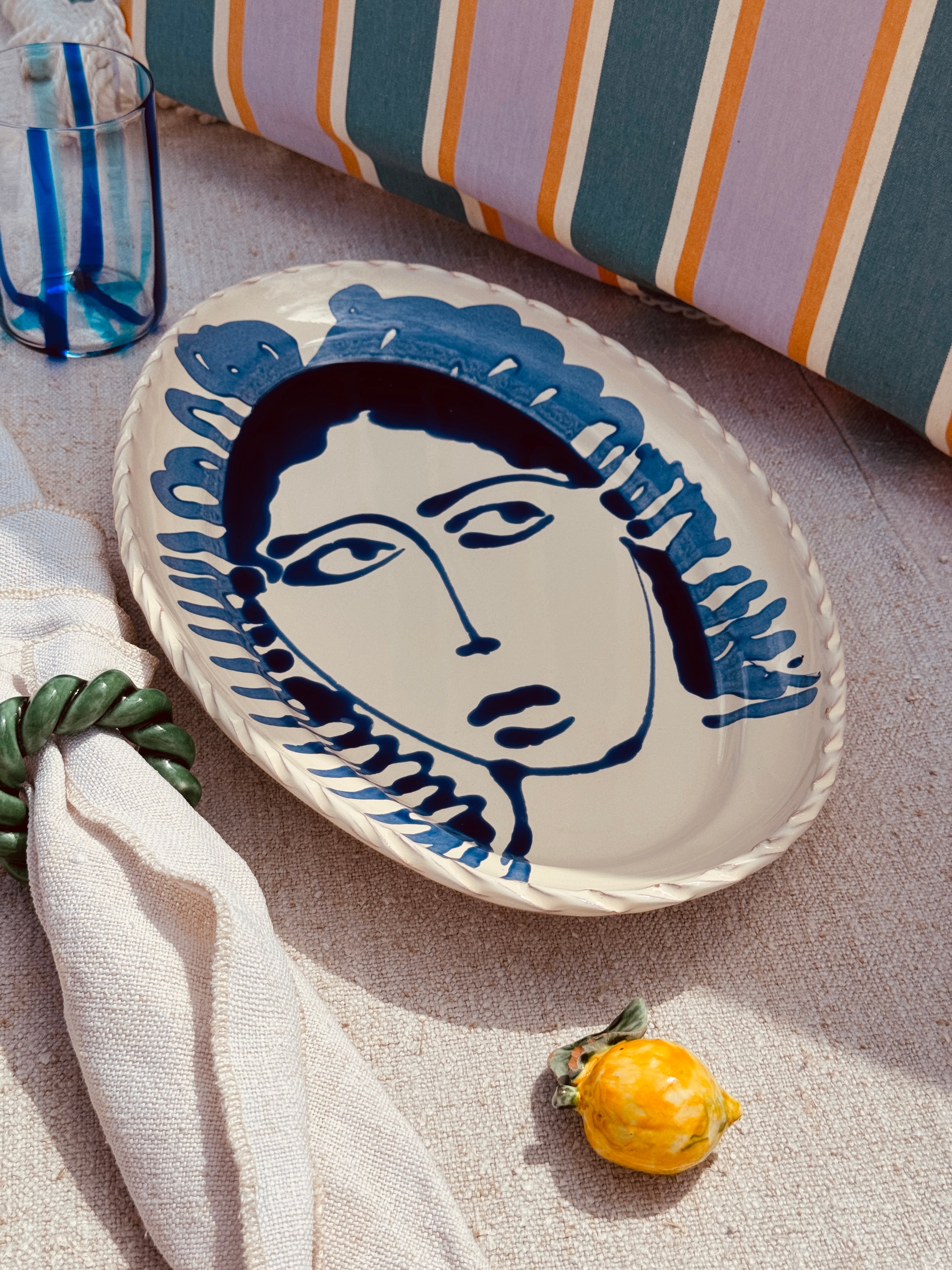 Unique Psychodelic & Viso Oval Plate "Inspirazione Picasso" 35cm x23cm