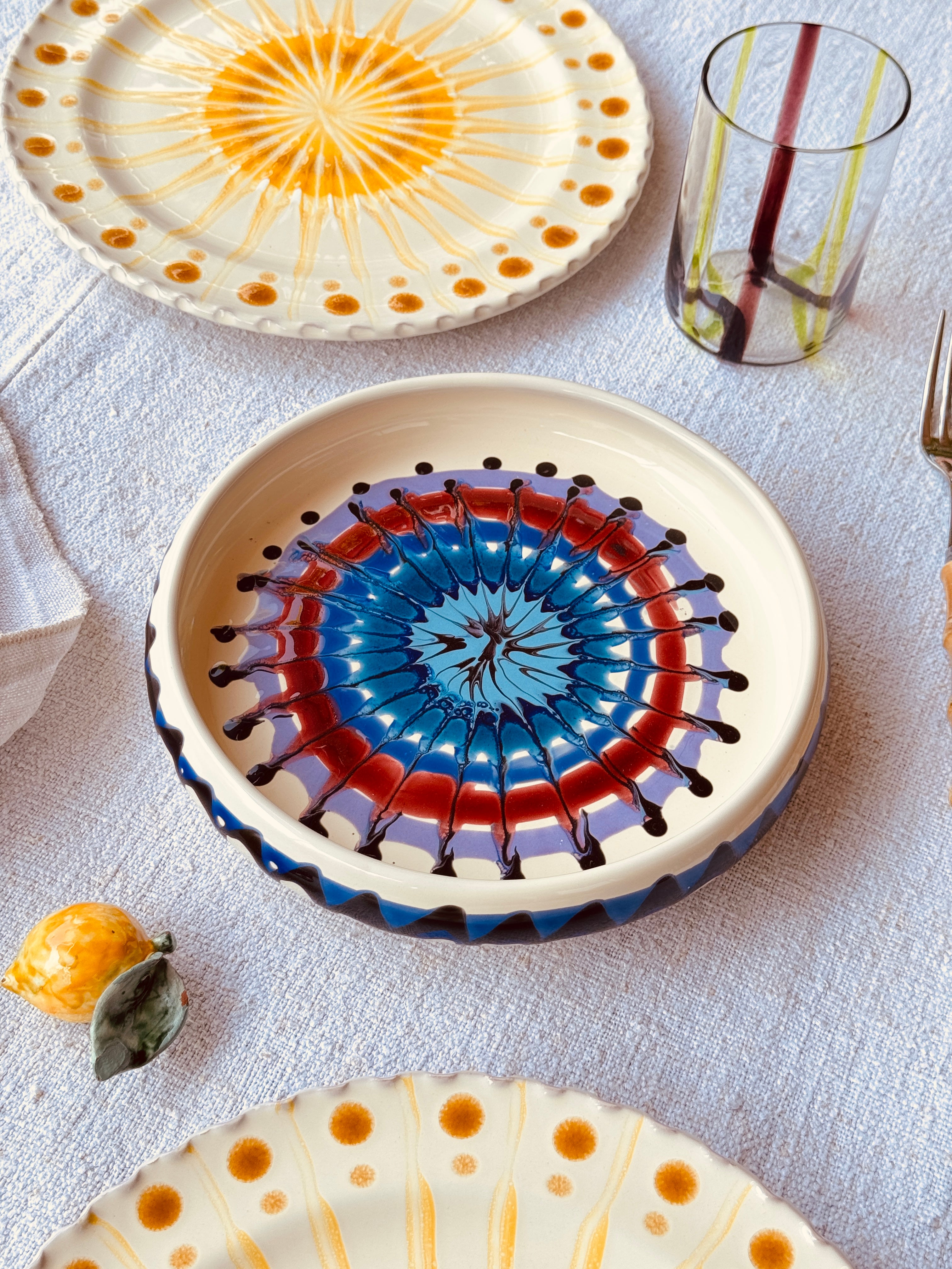 Italian Ceramic Pasta Plate 25cm | Handmade Psychodelic Design "One of a kind"