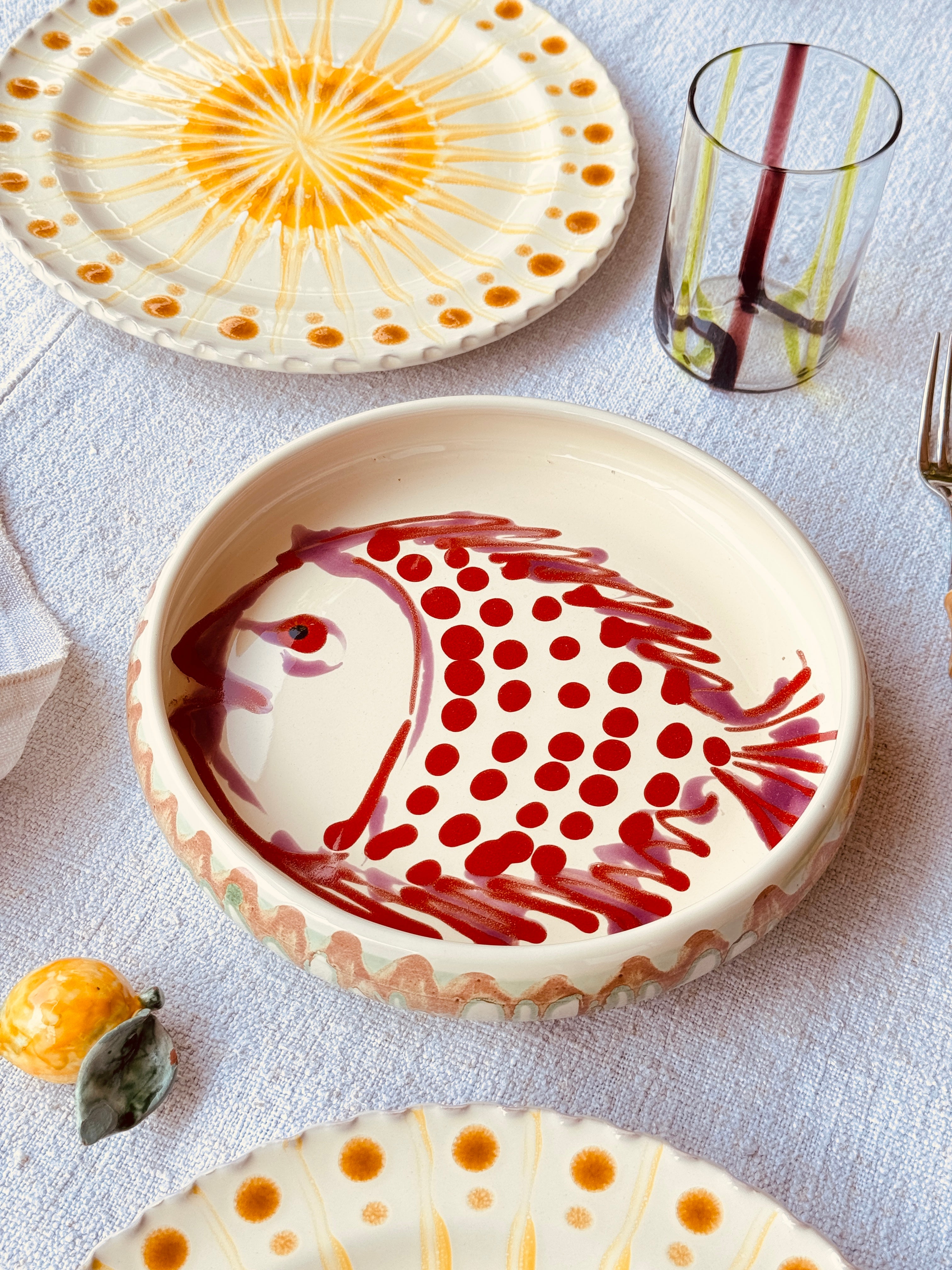 Italian Ceramic Pasta Plate 25cm | Handbemaltes Psychodelic Design "Unikat"