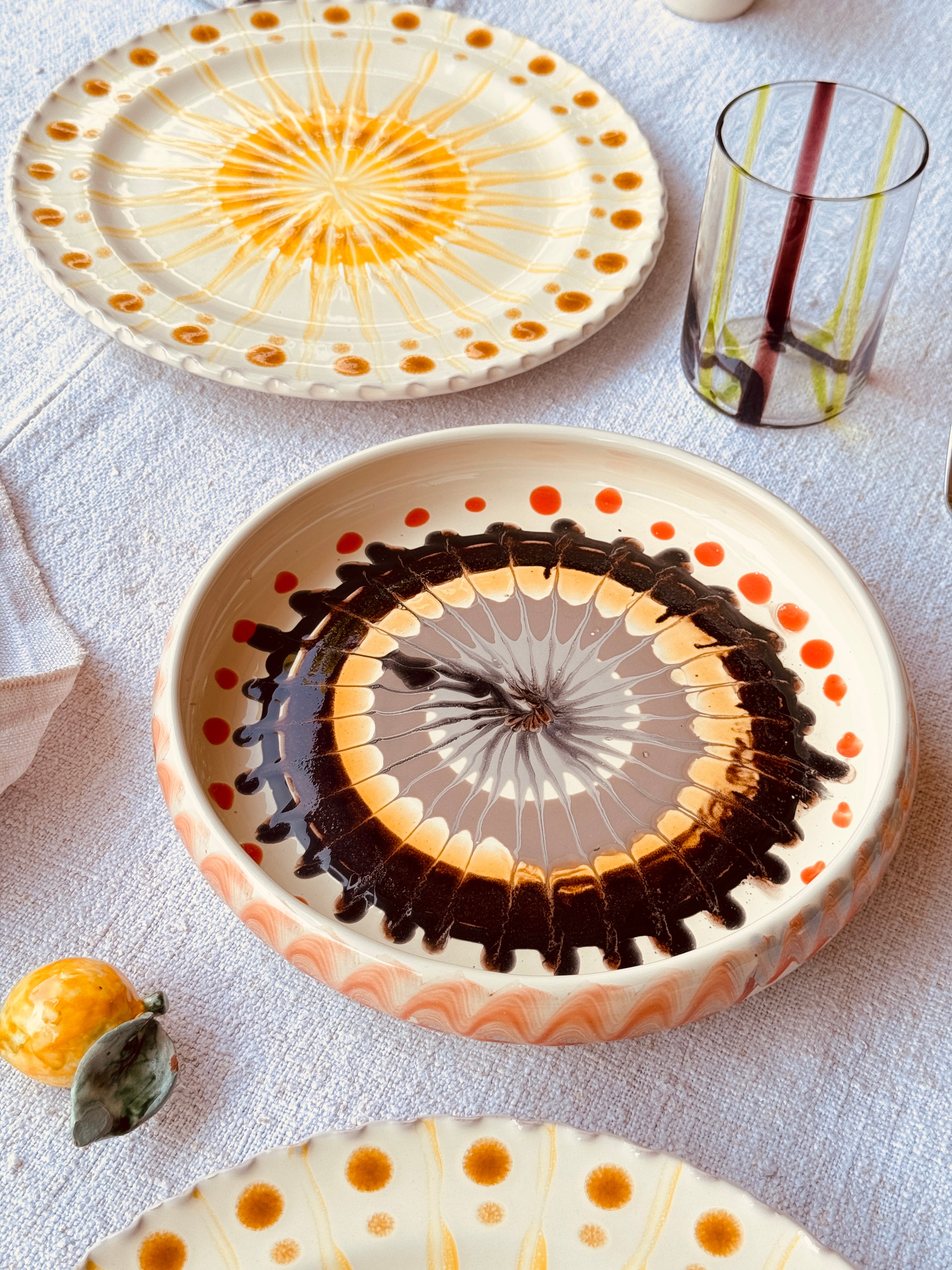 Italian Ceramic Pasta Plate 25cm | Handbemaltes Psychodelic Design "Unikat"