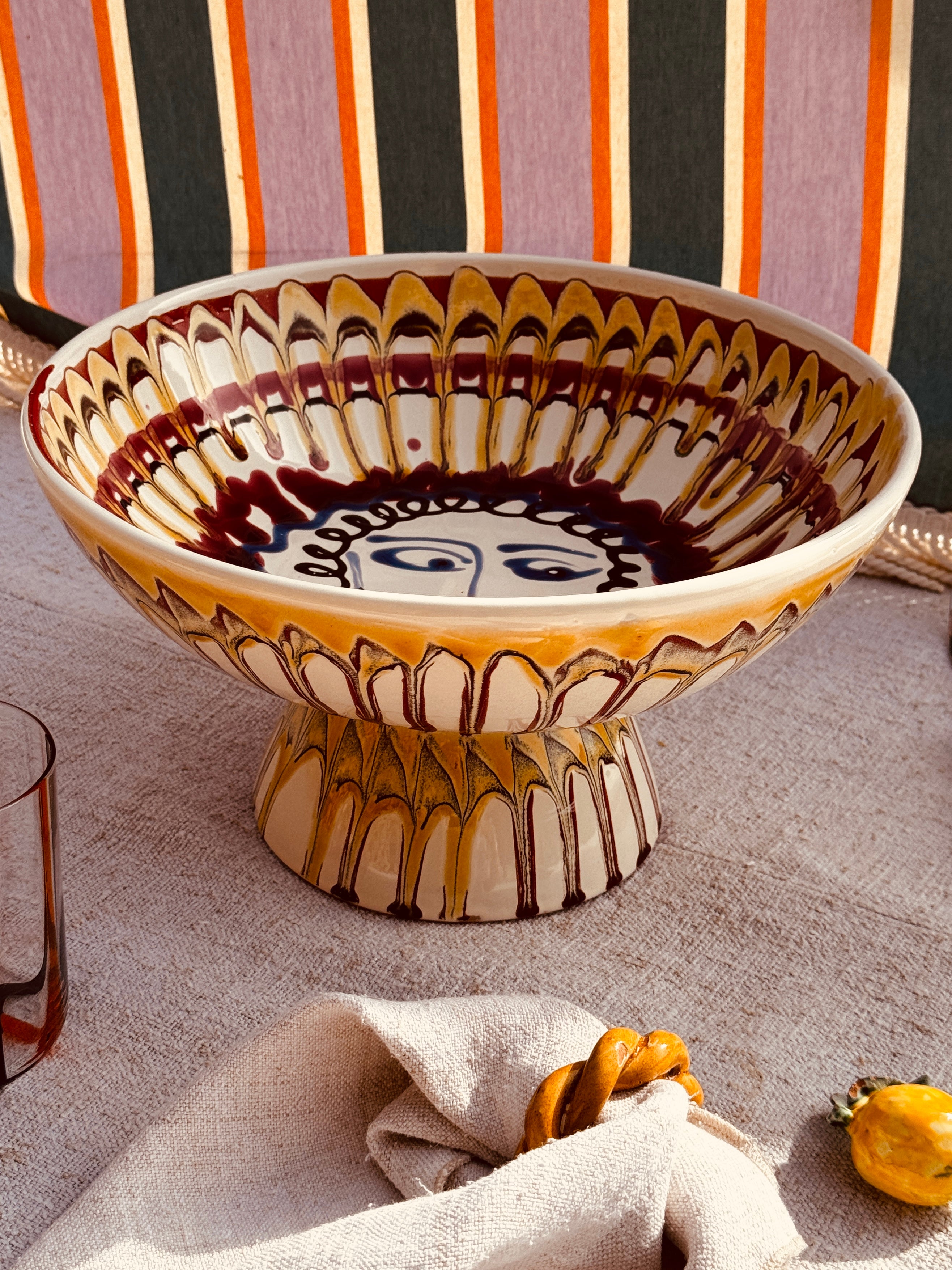 Handgefertigte Keramik Schale mit Fuß 30 cm | Italienisches Unikat