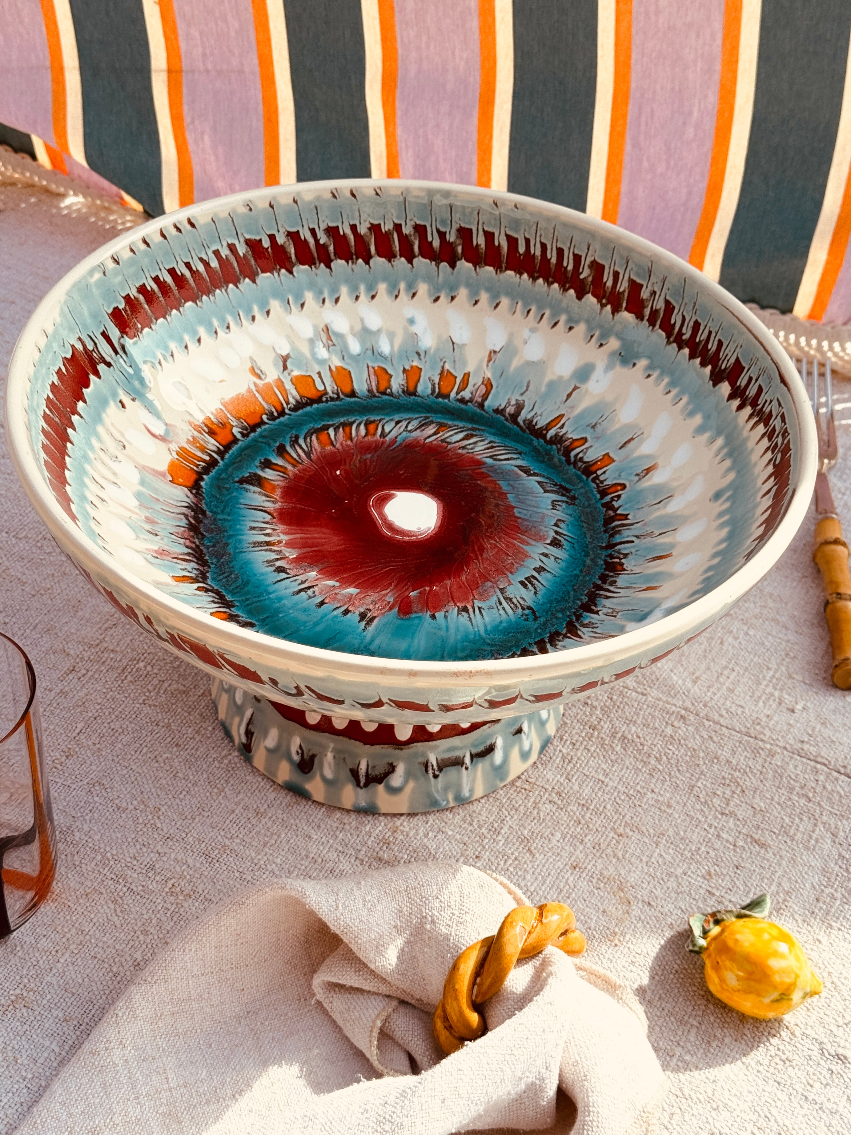 Handgefertigte Keramik Schale mit Fuß 30 cm | Italienisches Unikat