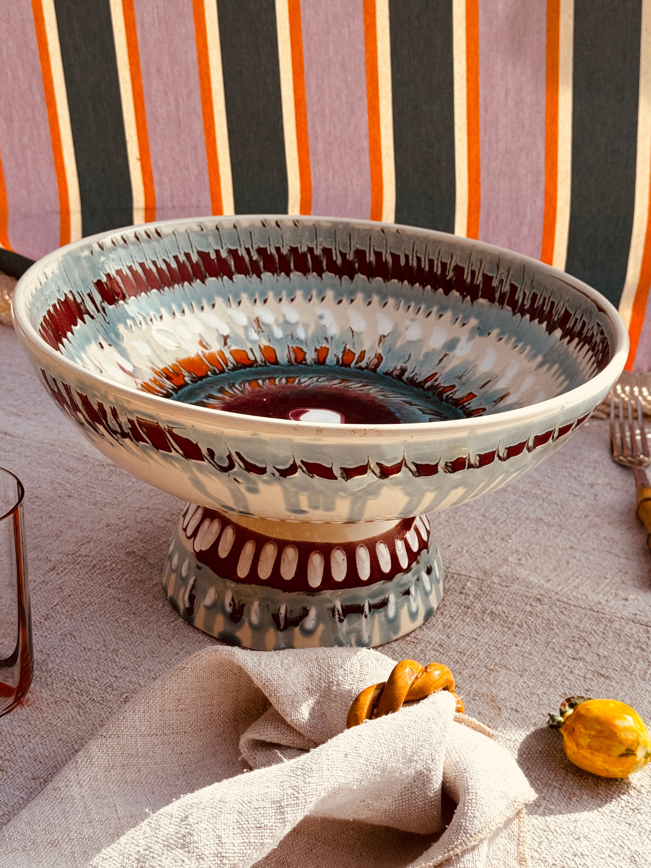 Handgefertigte Keramik Schale mit Fuß 30 cm | Italienisches Unikat