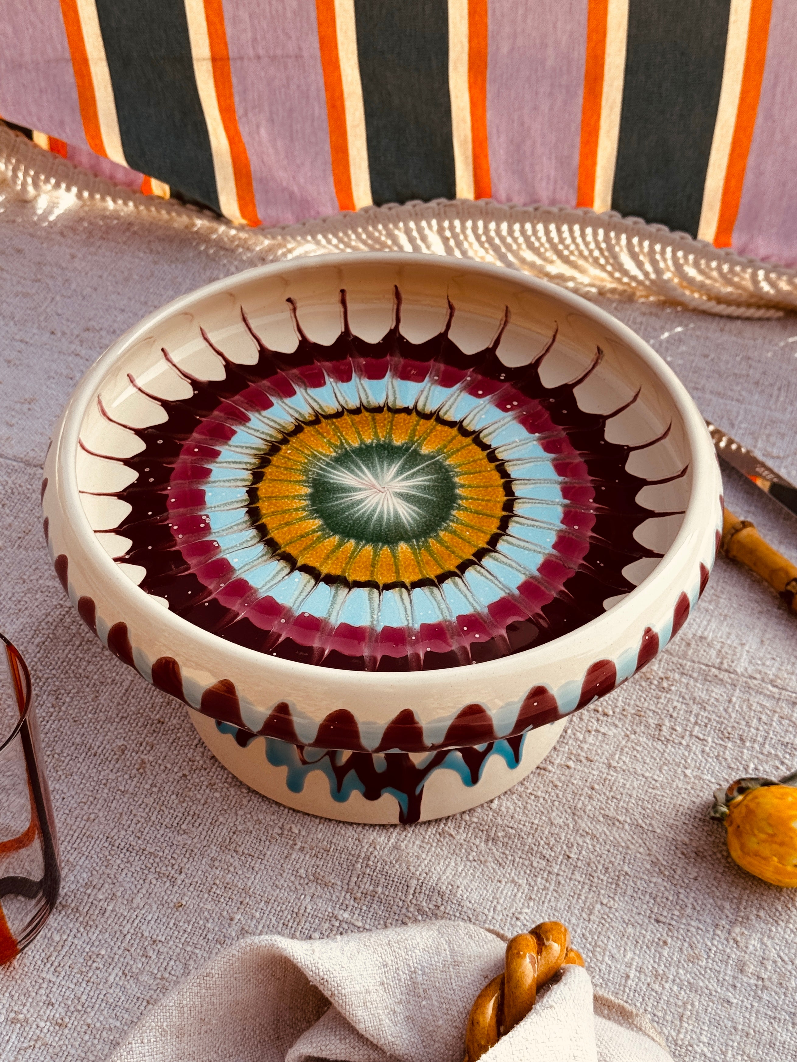 Riviera Präsentierteller mit Fuß 25 cm | Handgemachte Keramik aus Italien