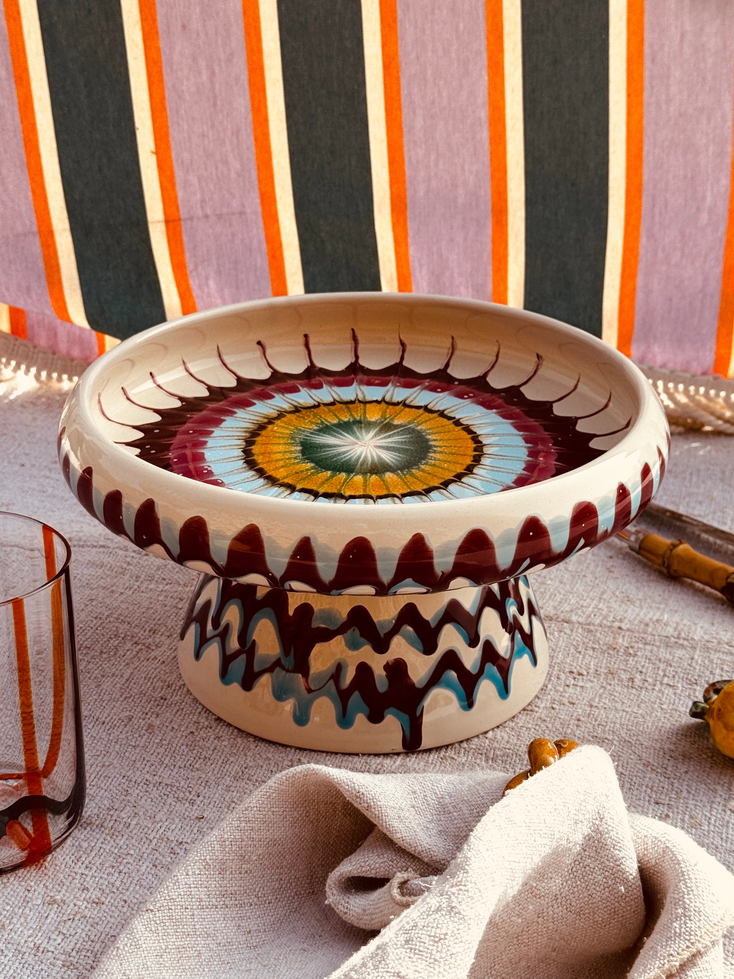 Riviera Präsentierteller mit Fuß 25 cm | Handgemachte Keramik aus Italien