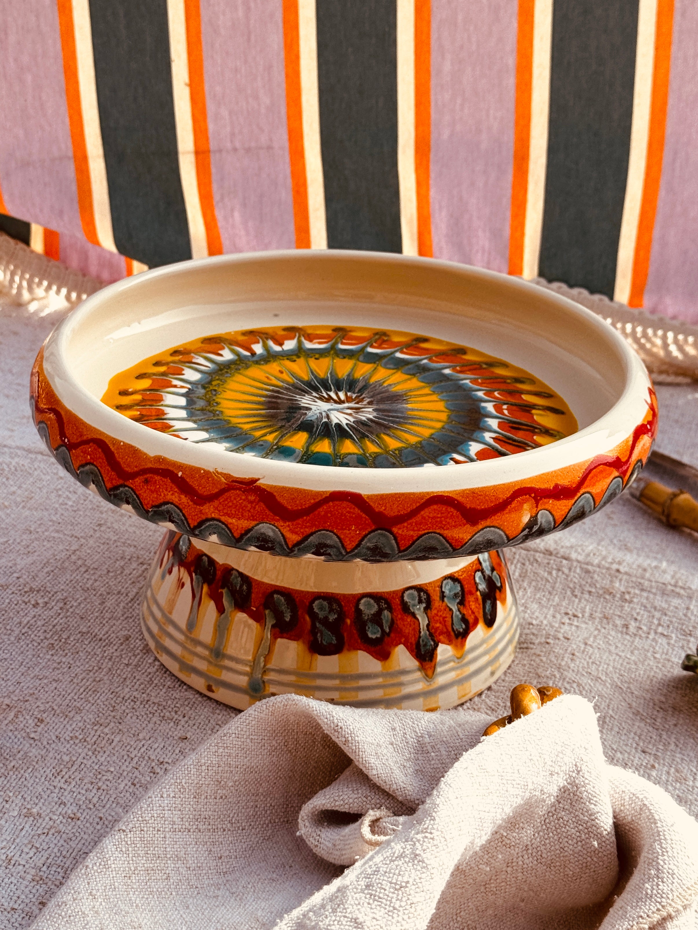 Riviera Präsentierteller mit Fuß 25 cm | Handgemachte Keramik aus Italien