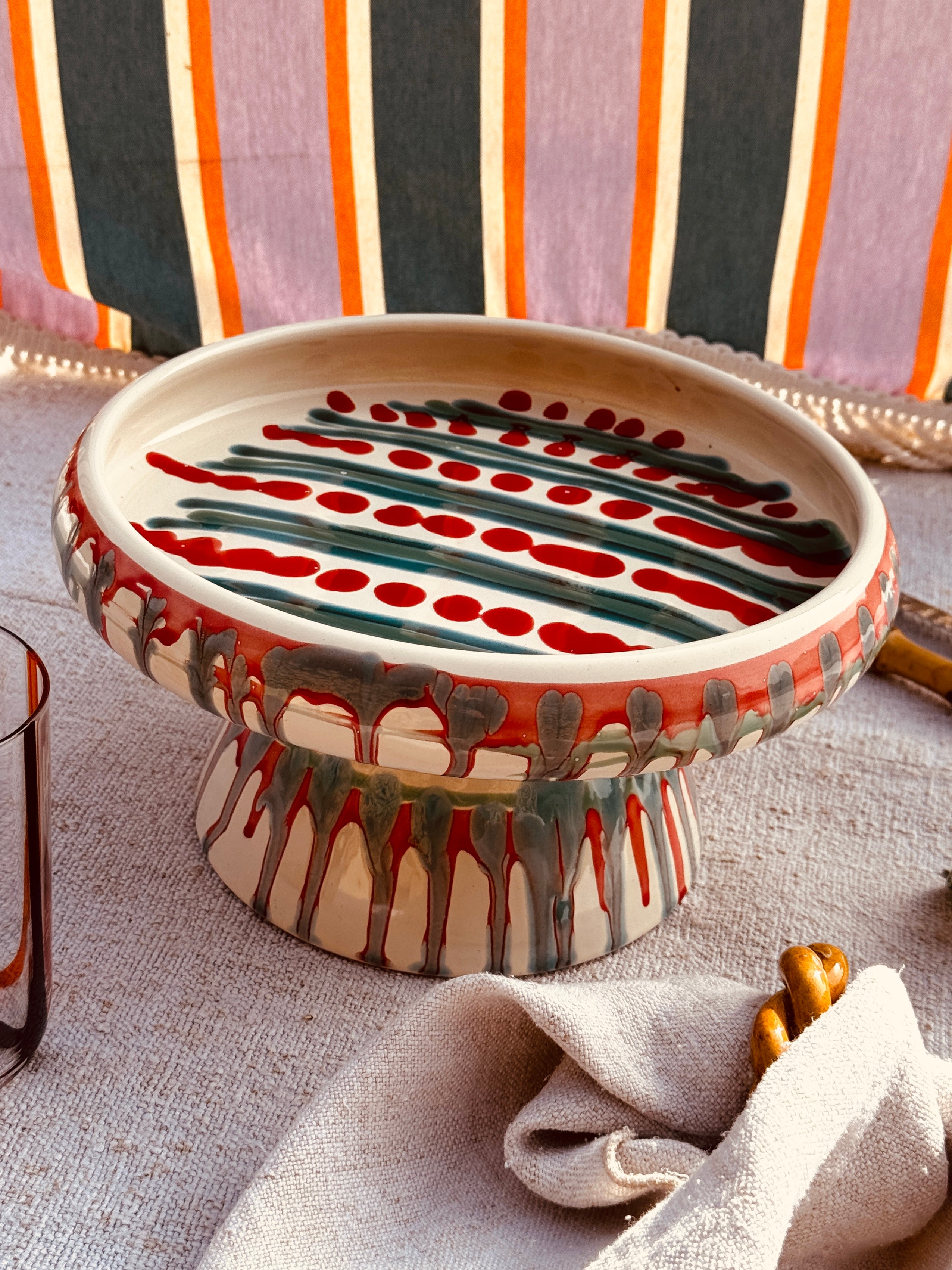 Riviera Präsentierteller mit Fuß 25 cm | Handgemachte Keramik aus Italien