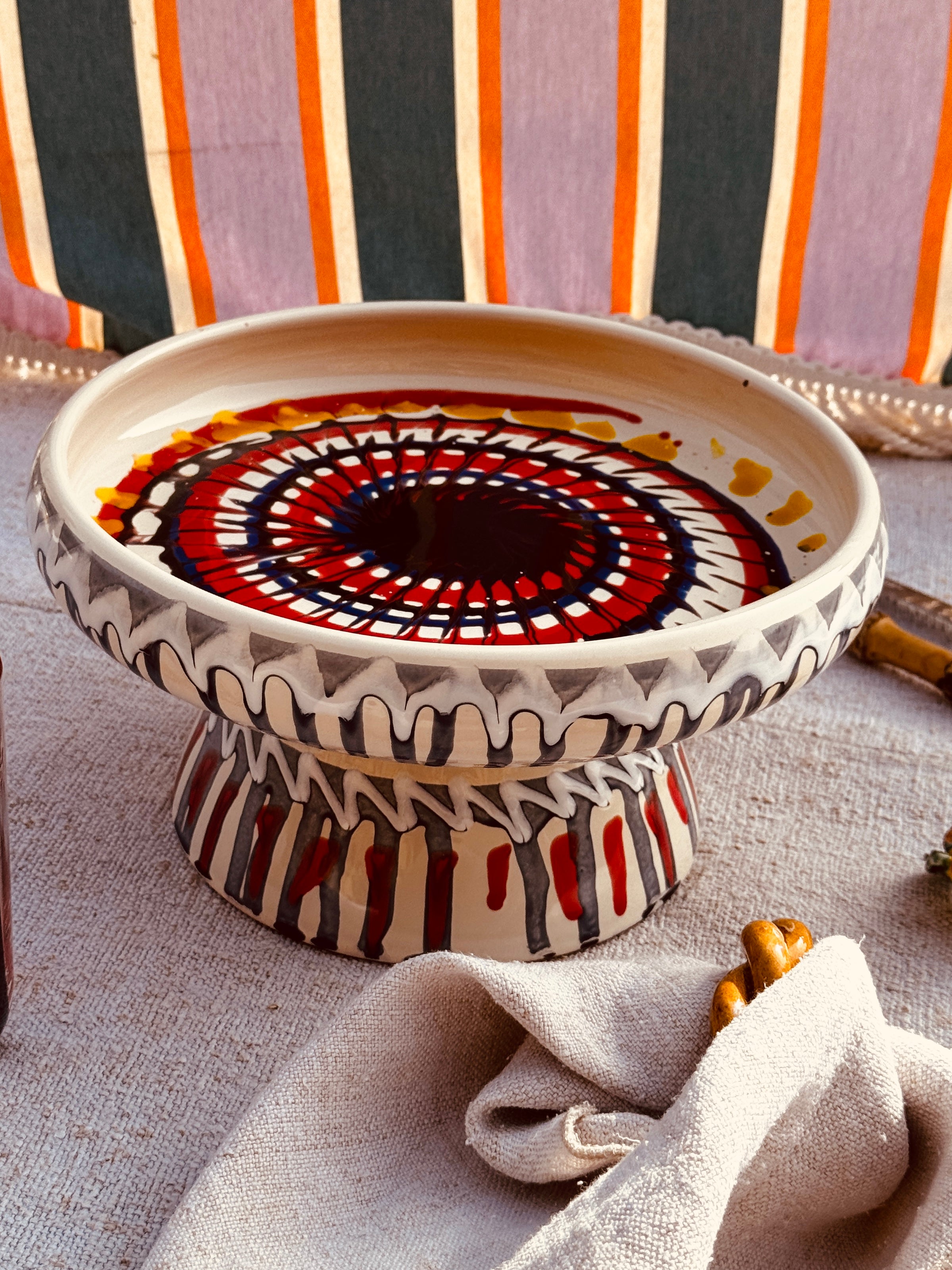 Riviera Präsentierteller mit Fuß 25 cm | Handgemachte Keramik aus Italien