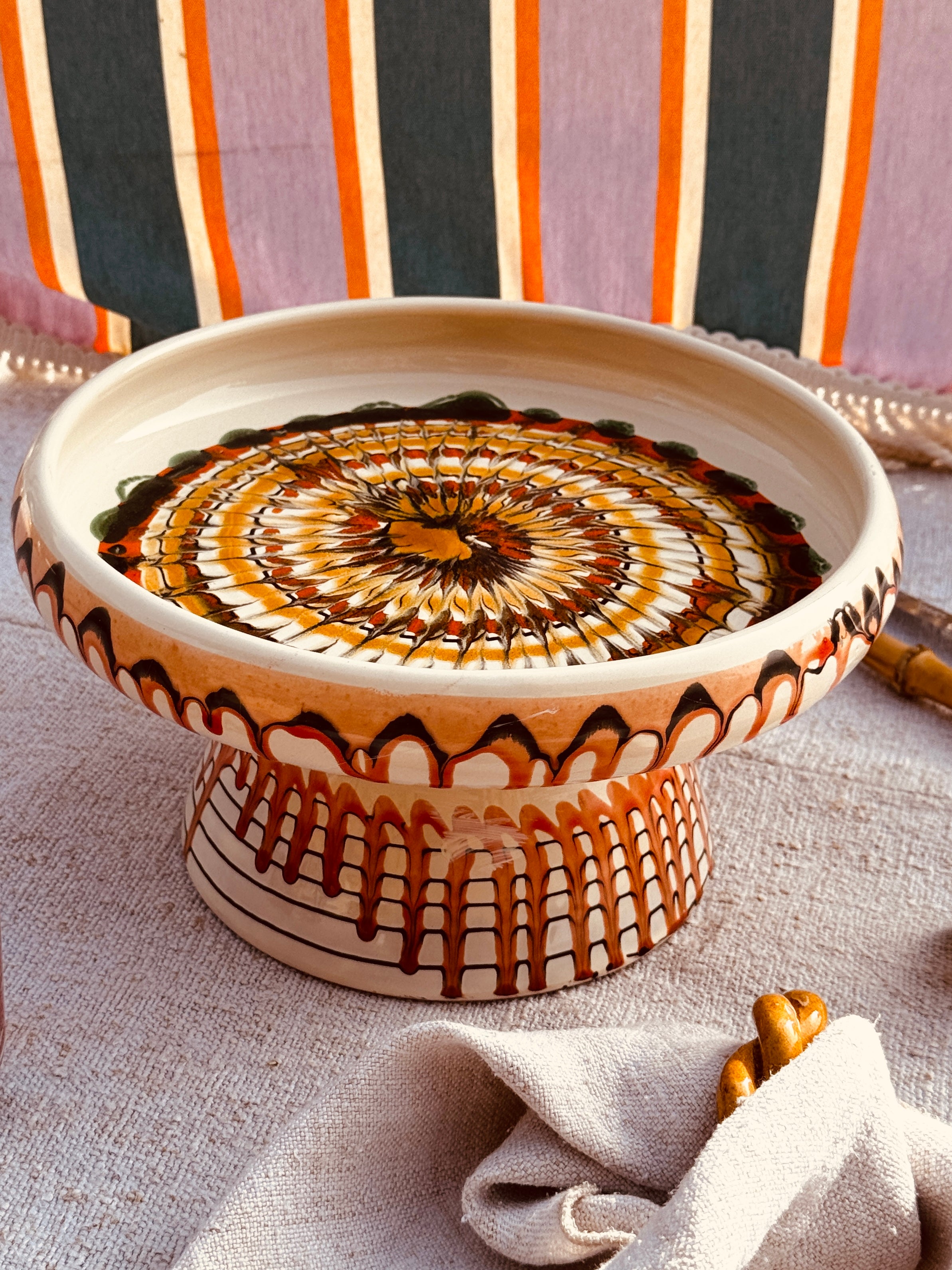 Riviera Präsentierteller mit Fuß 25 cm | Handgemachte Keramik aus Italien