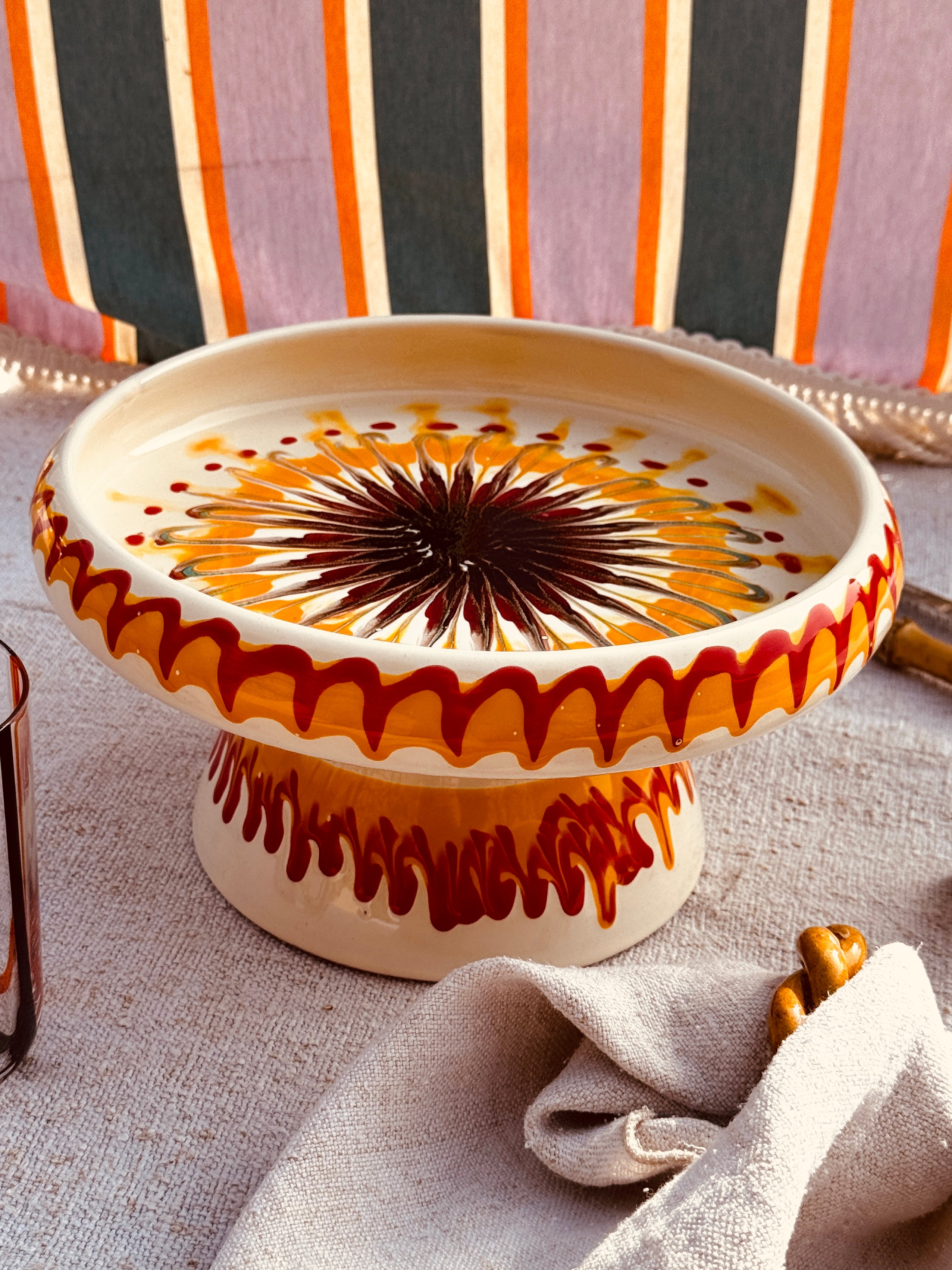 Riviera Präsentierteller mit Fuß 25 cm | Handgemachte Keramik aus Italien