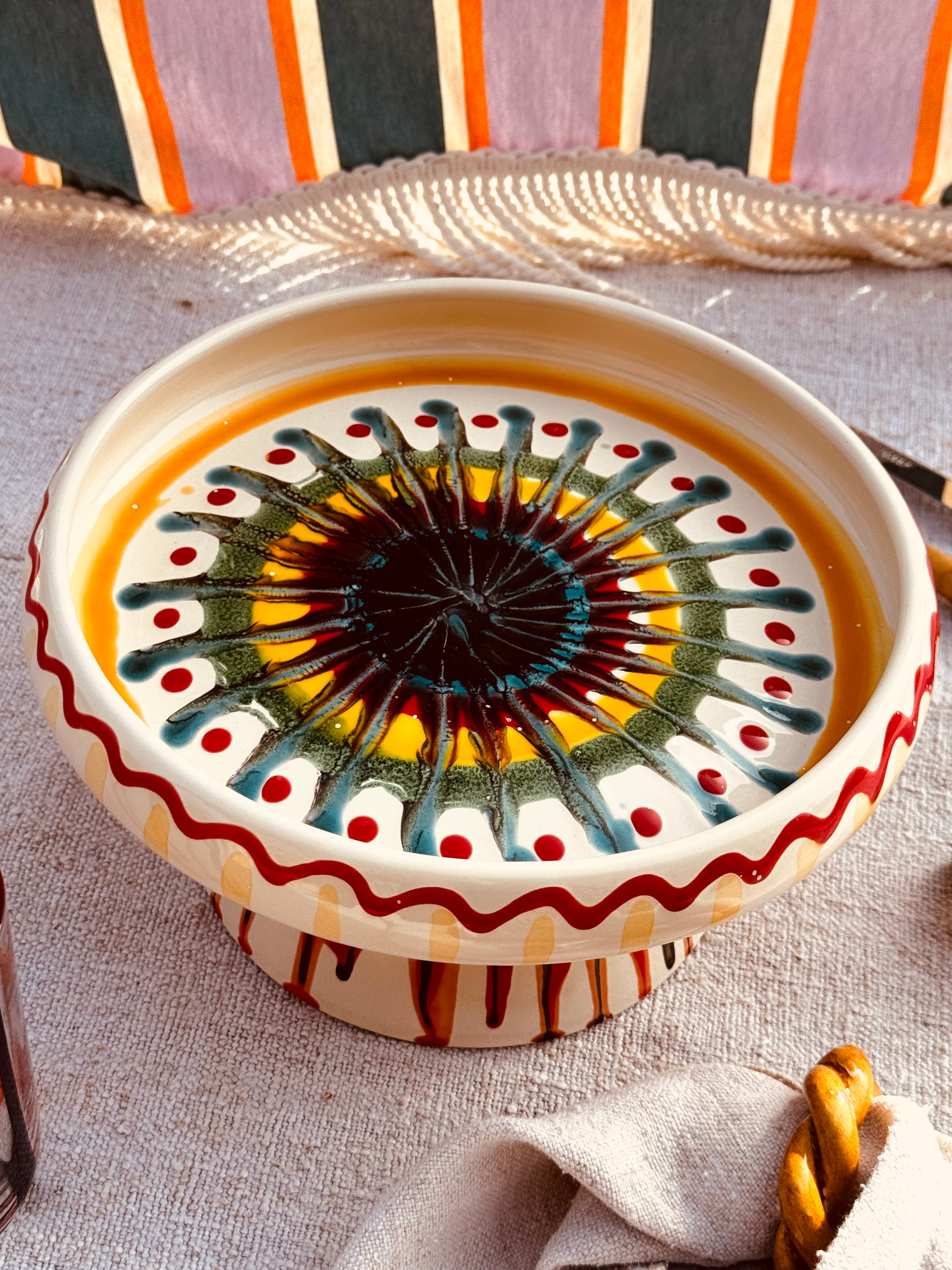 Riviera Präsentierteller mit Fuß 25 cm | Handgemachte Keramik aus Italien