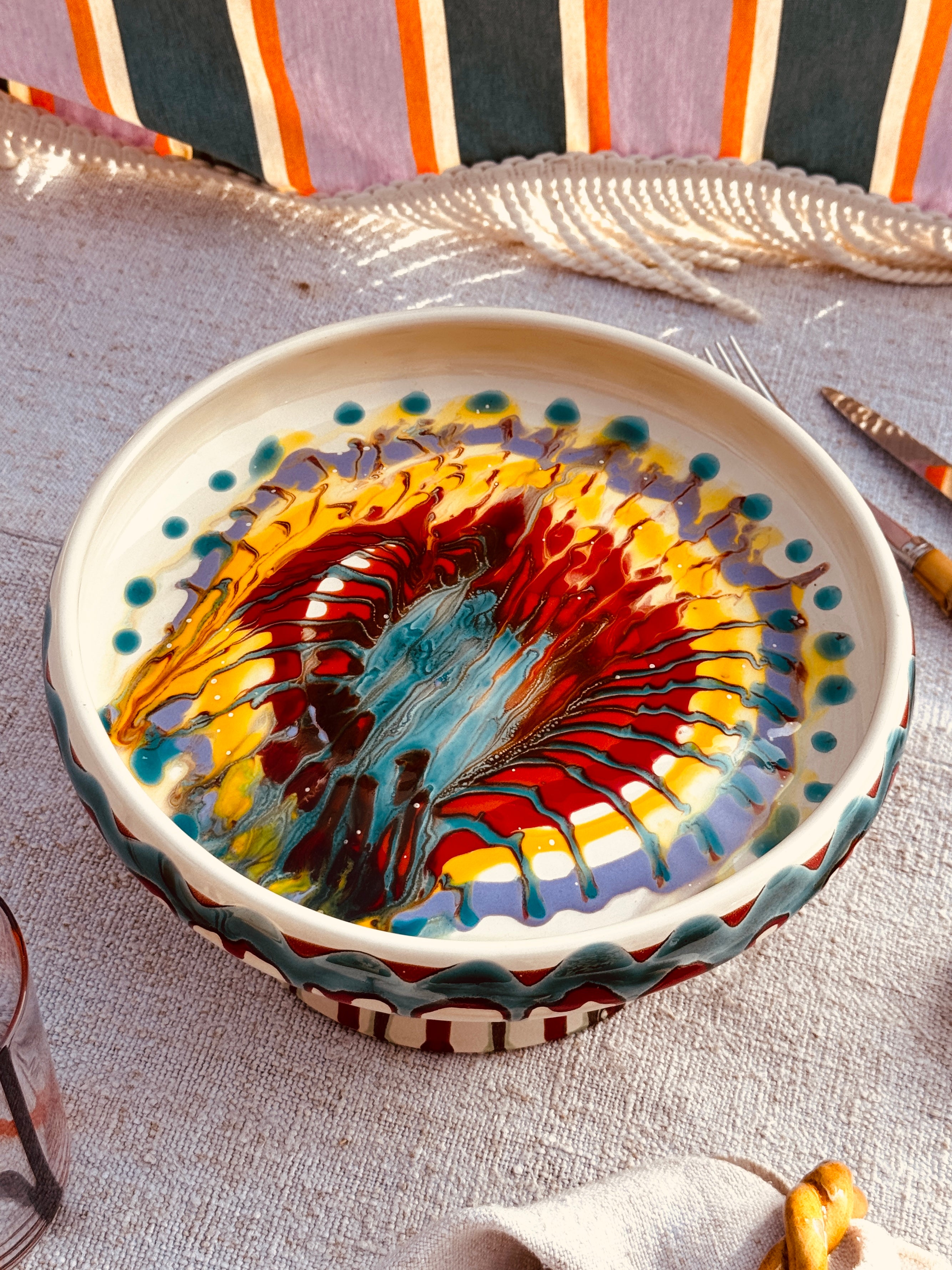 Riviera Präsentierteller mit Fuß 25 cm | Handgemachte Keramik aus Italien