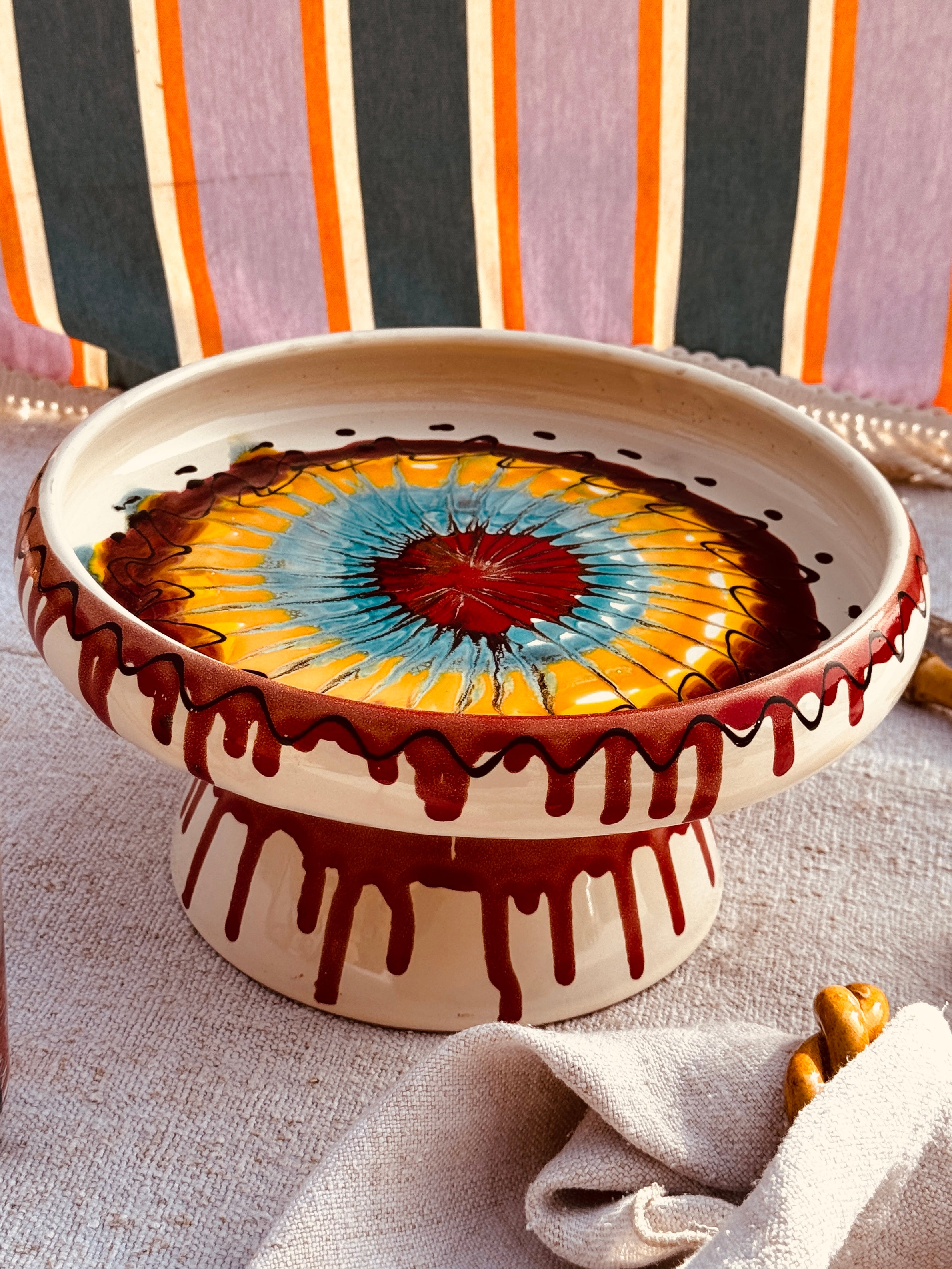 Riviera Präsentierteller mit Fuß 25 cm | Handgemachte Keramik aus Italien