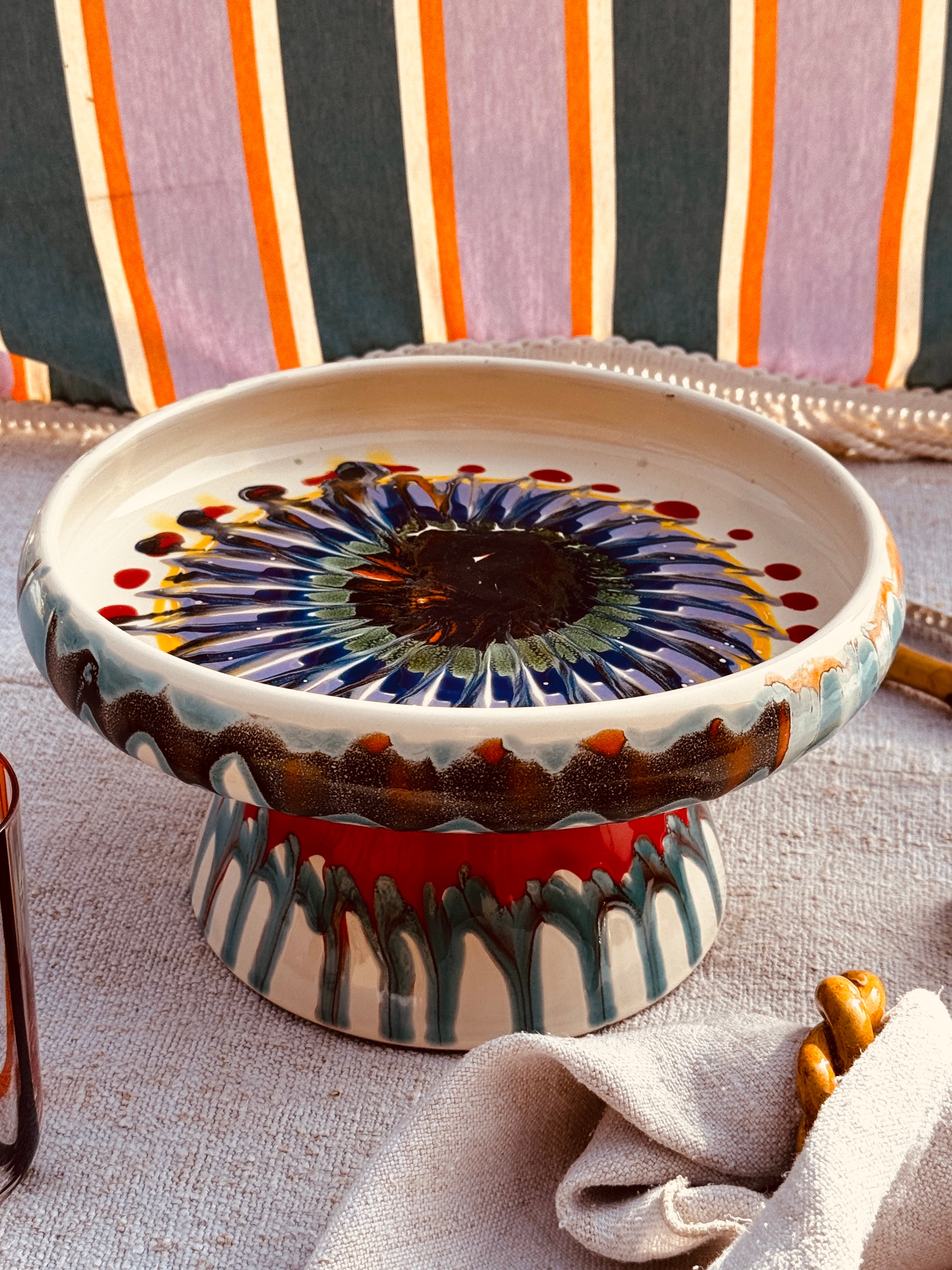 Riviera Präsentierteller mit Fuß 25 cm | Handgemachte Keramik aus Italien