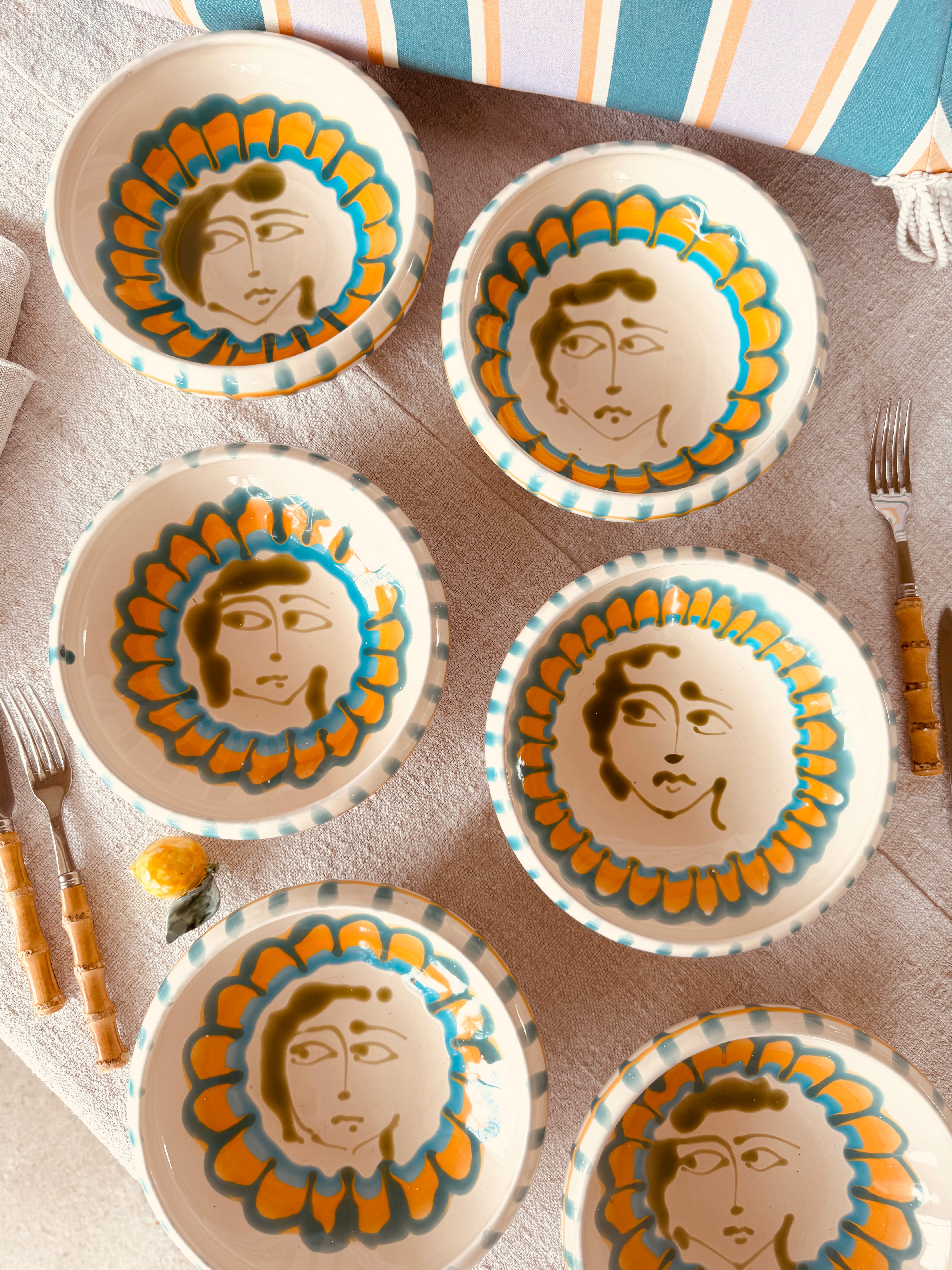 Handmade Italian Ceramic Pasta Bowl Set 21 cm | Riviera Viso Mix