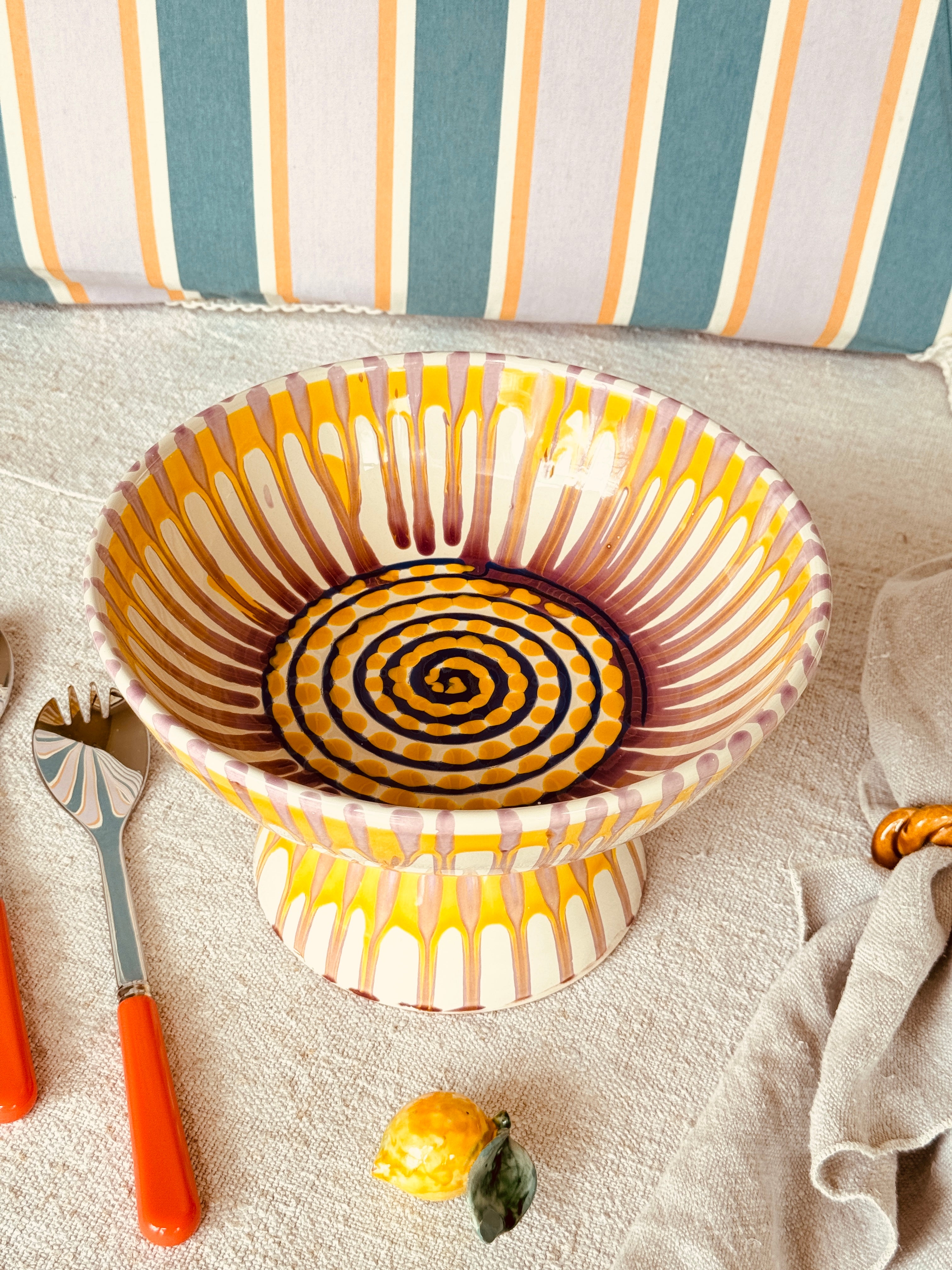 Riviera Footed HIgh Bowl 26 cm | Handmade Italian Ceramic Unique Piece