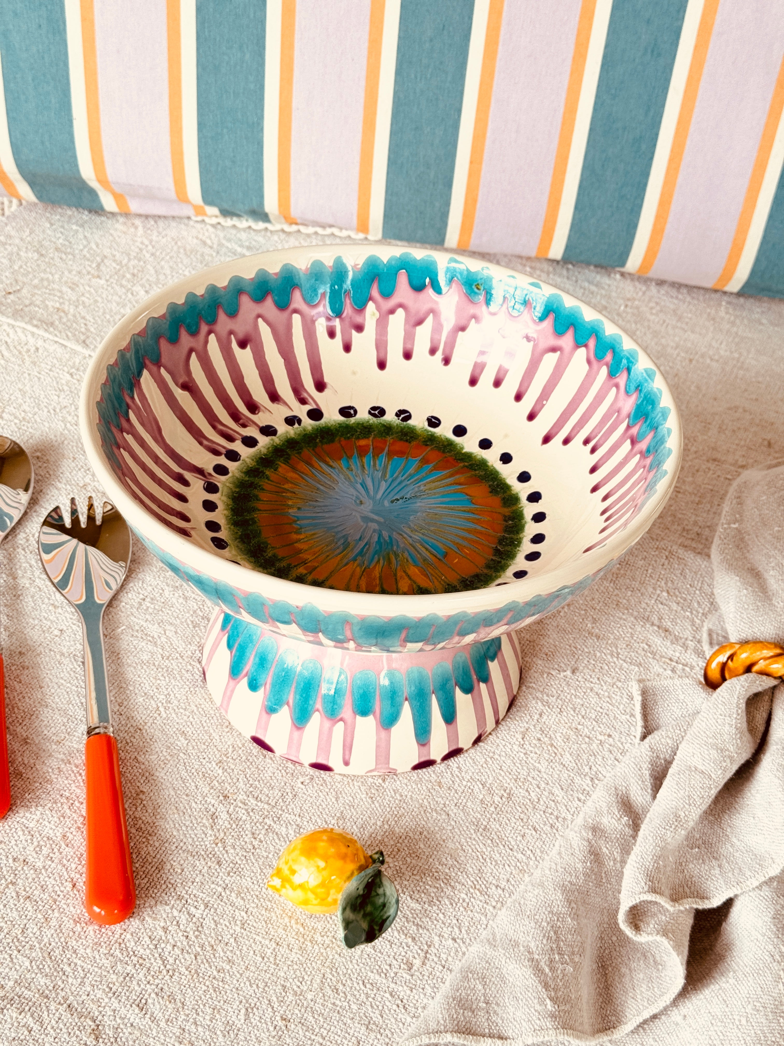 Riviera Footed HIgh Bowl 26 cm | Handmade Italian Ceramic Unique Piece