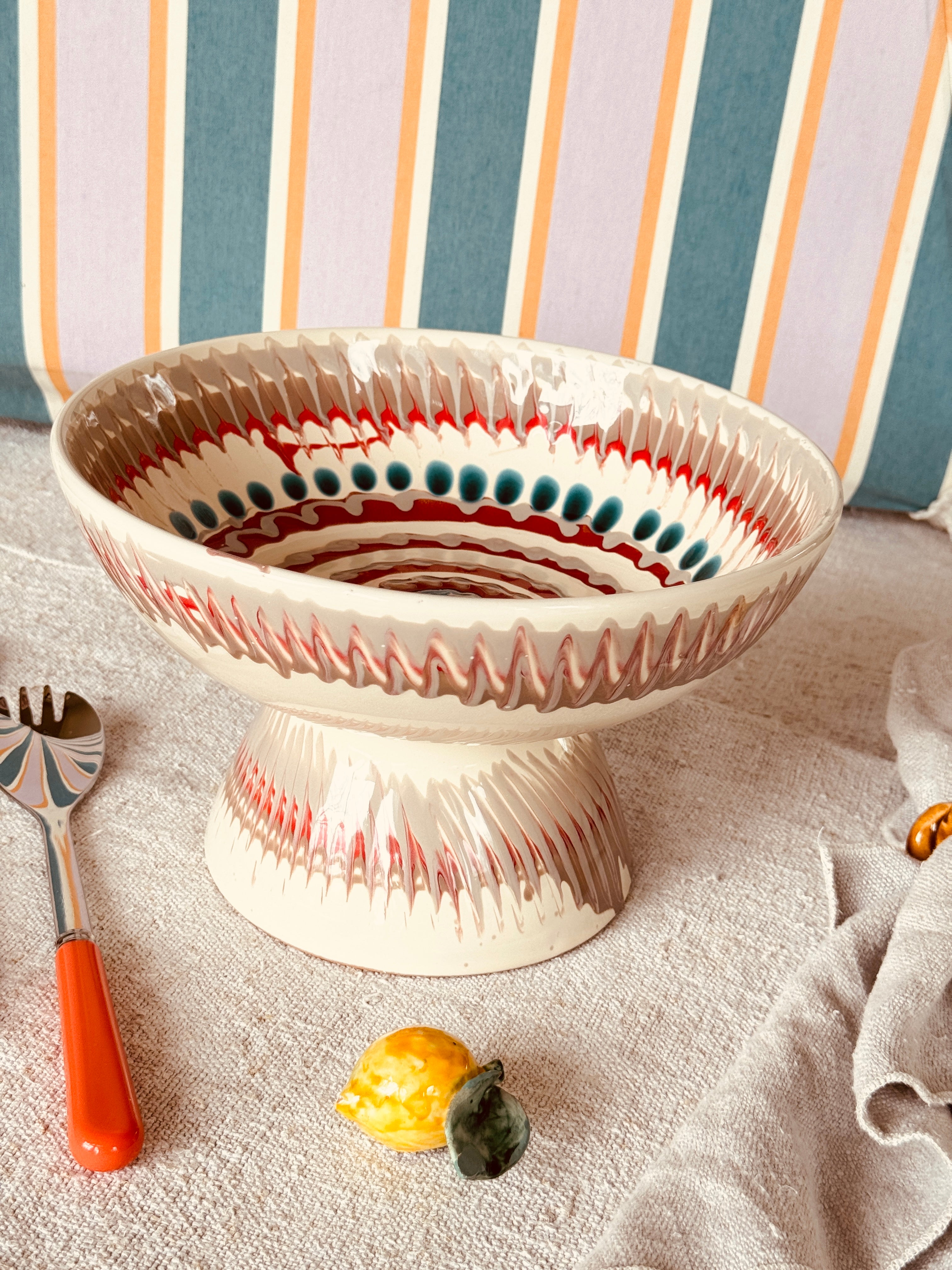 Riviera Footed HIgh Bowl 26 cm | Handmade Italian Ceramic Unique Piece