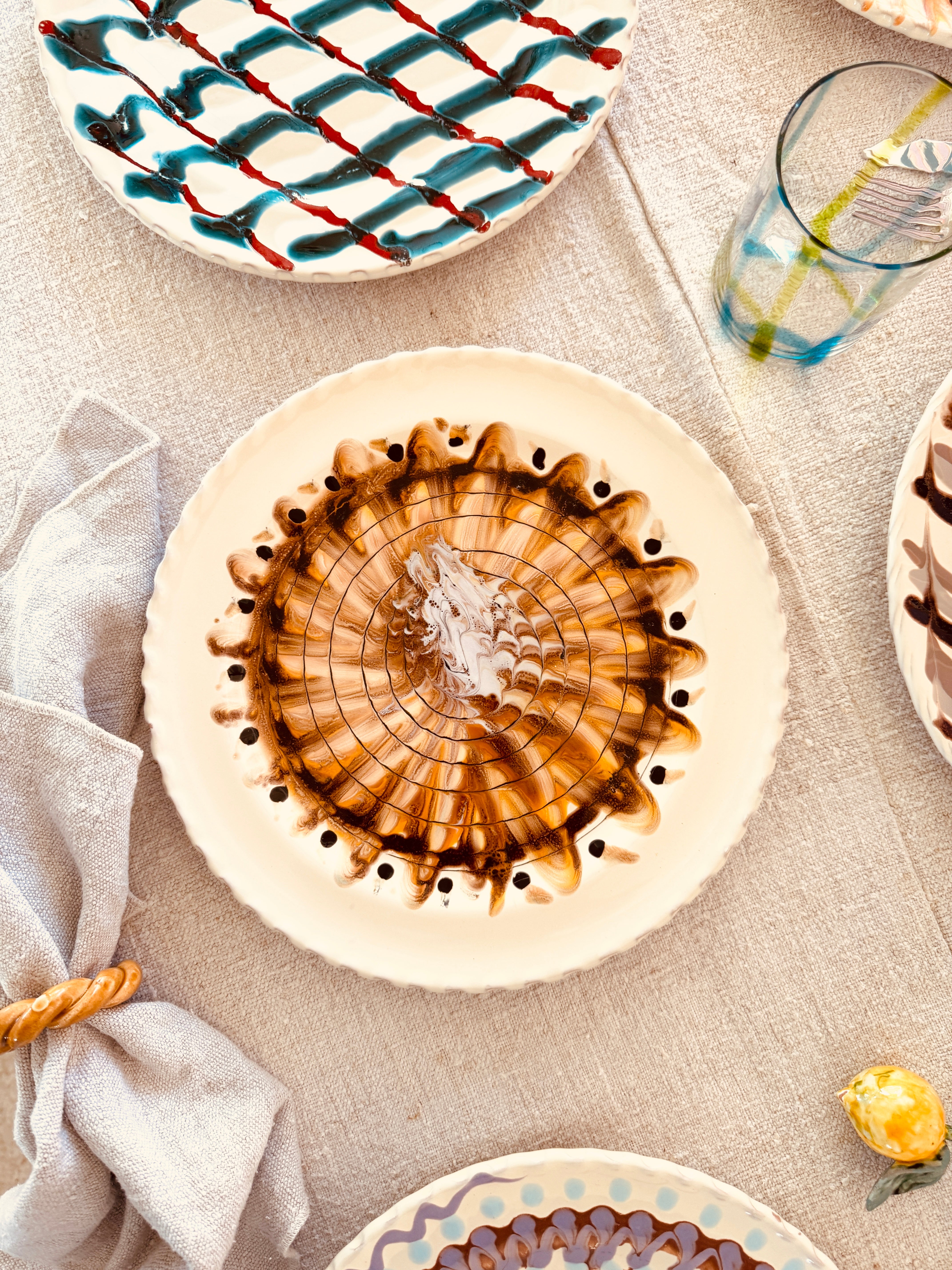 Handmade Italian Dinner Plates 27 cm | Set of 6 "Magic Mix" (Unique Set)