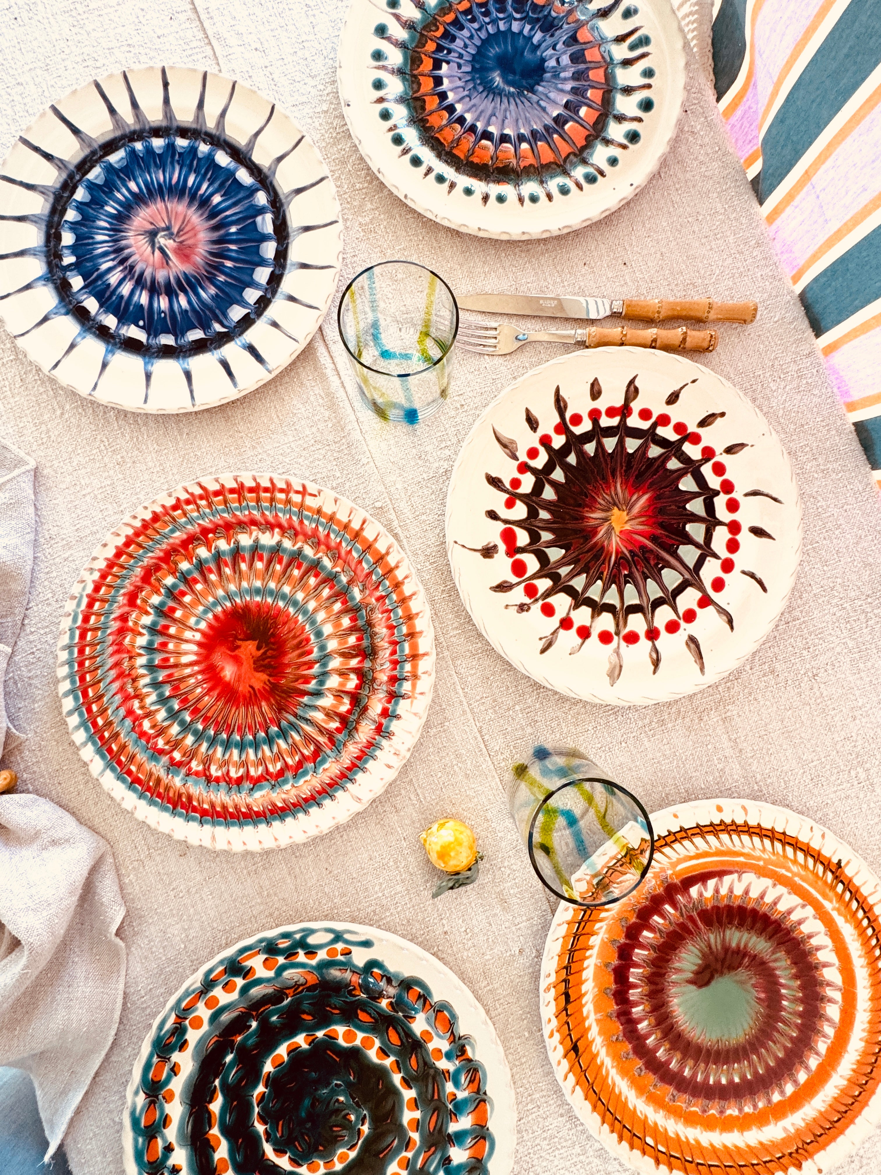 Handgefertigte Dinner Teller 27 cm | 6er Set "MagicMix" (Unikat Set)