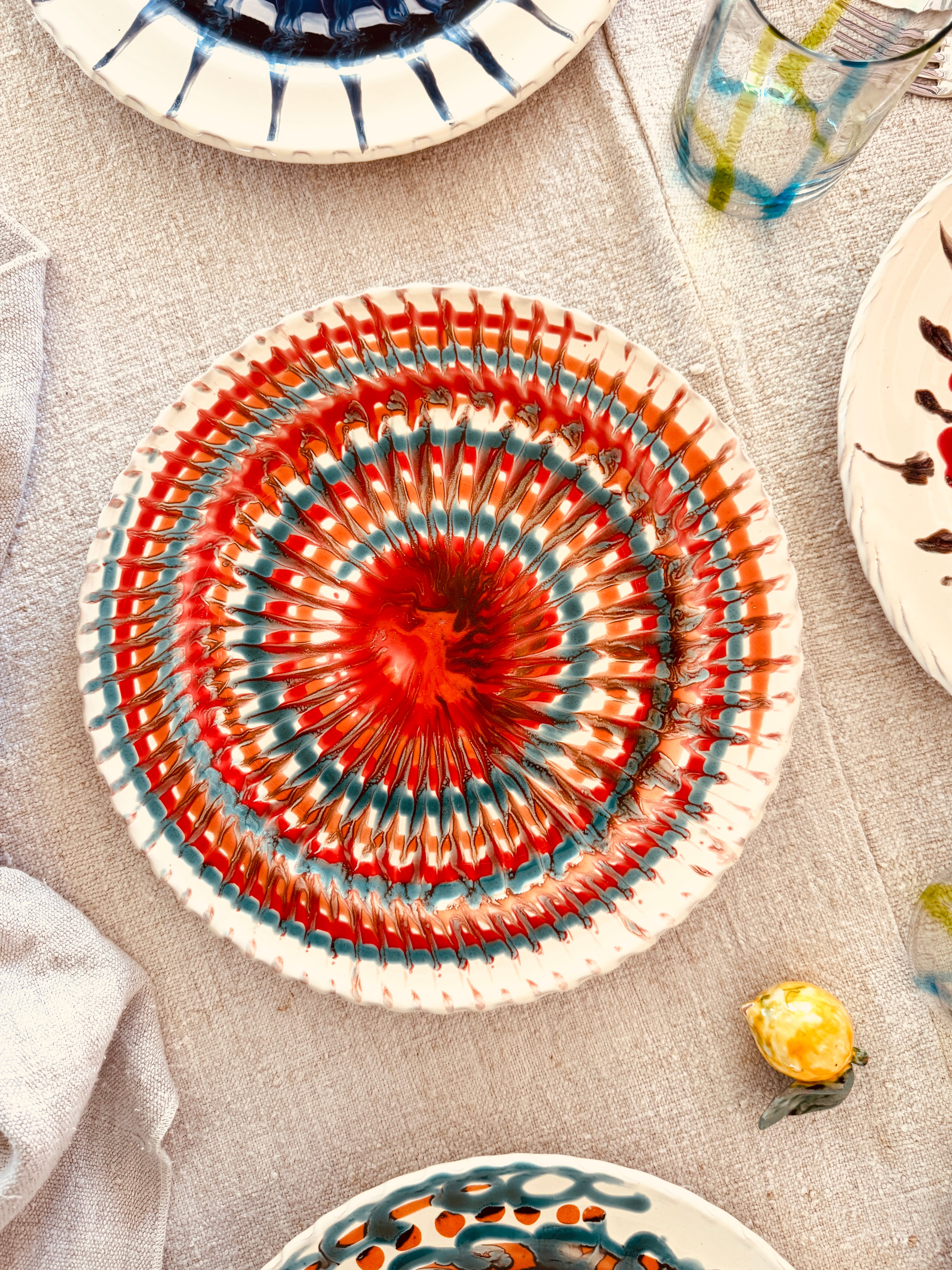 Handgefertigte Dinner Teller 27 cm | 6er Set "MagicMix" (Unikat Set)