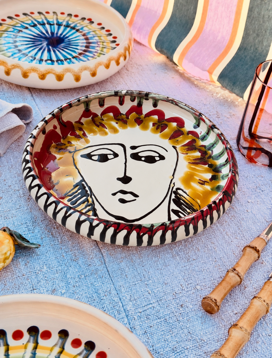 Italian Ceramic Pasta Plate 25cm | Handmade Picasso Design - ONE OF A KIND