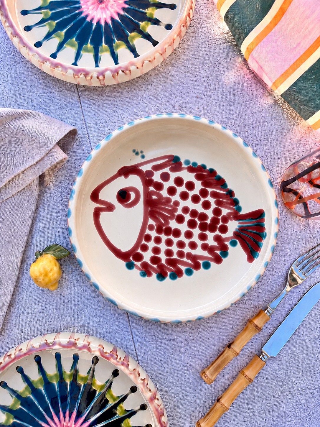 Italian Ceramic Pasta Plate 25cm | Handbemaltes Pesce Design "Unikat"