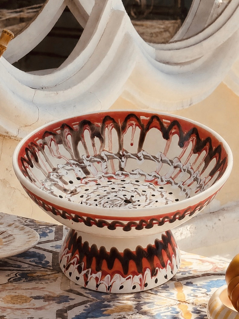 Handgefertigte Keramik Schale mit Fuß 26 cm | Italienisches Unikat