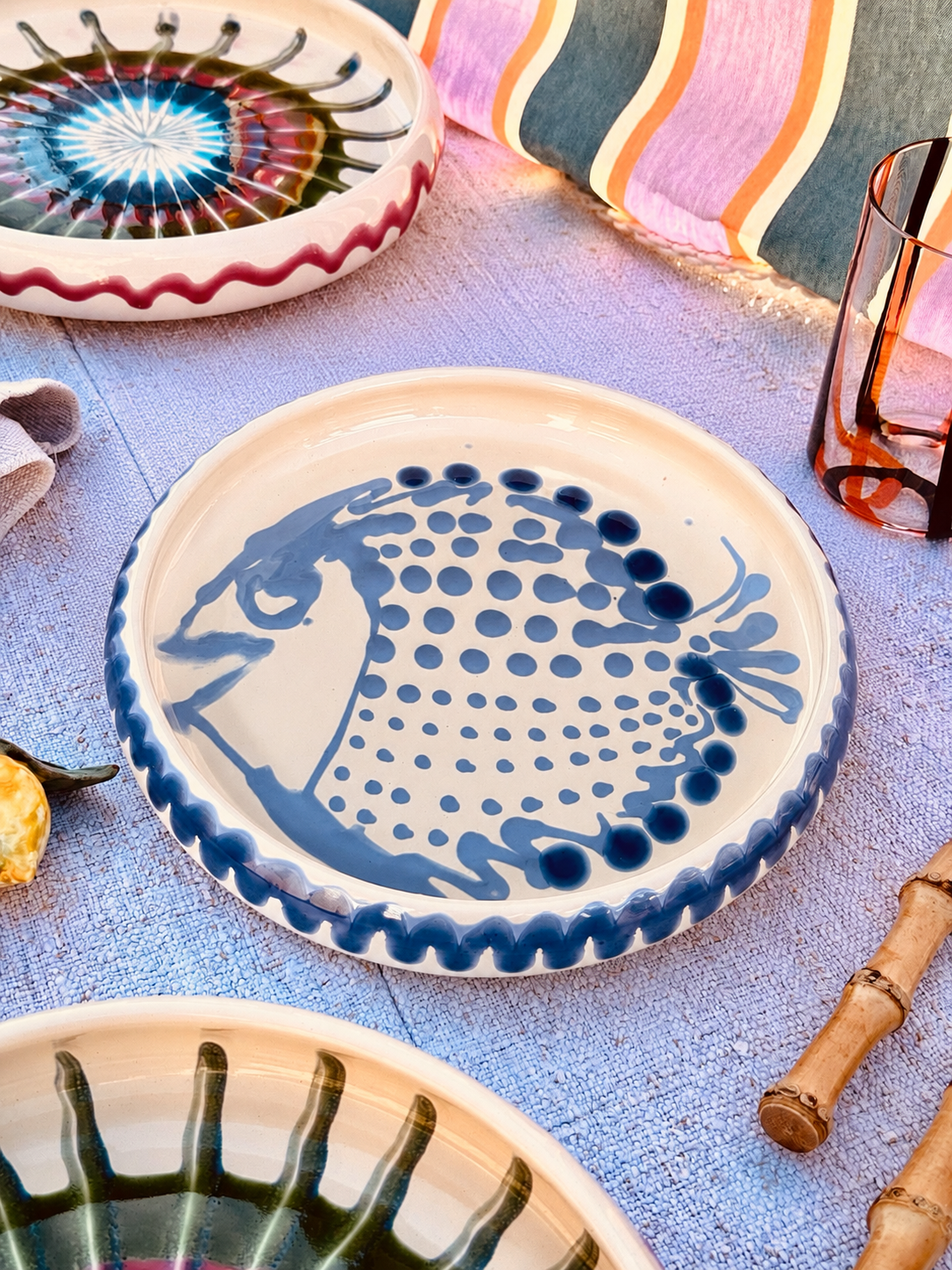 Italian Ceramic Pasta Plate 25cm | Handbemaltes Pesce Design "Unikat"