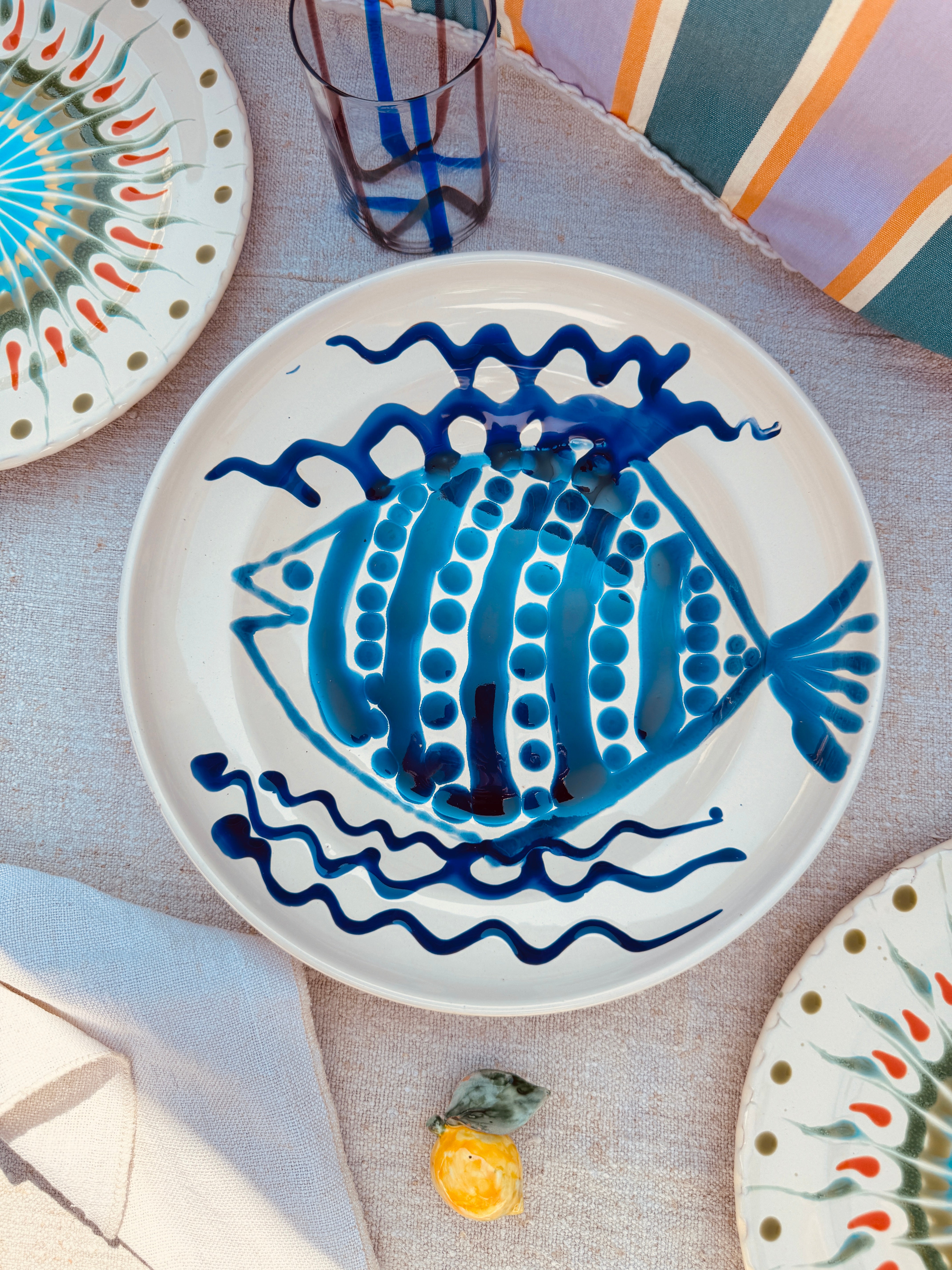 Flat Psychodelic Bowl  "Ciotola Piatta Pesce Blue Amore“