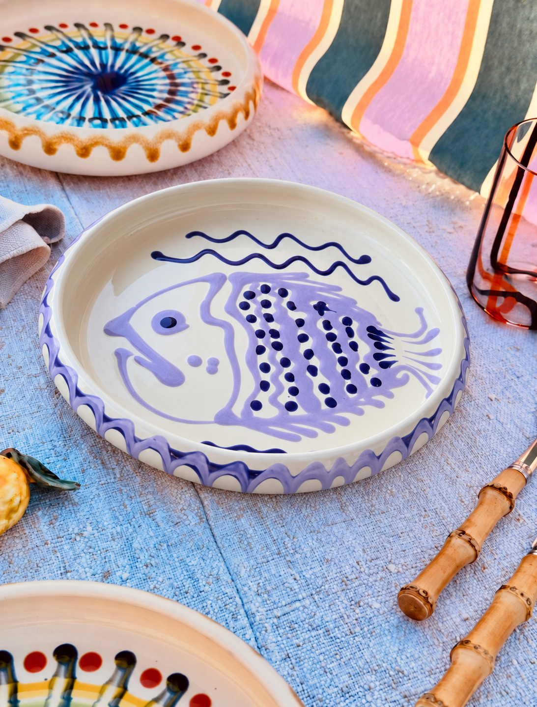 Unikat Italienischer Pastateller 25cm "Crazy Fish" – Handgemacht in Apulien
