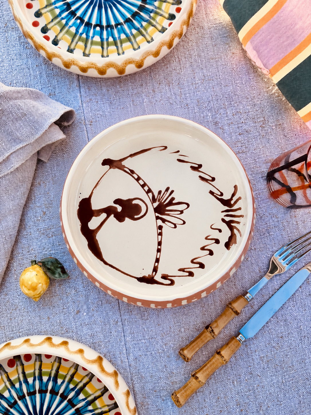 Italian Ceramic Pasta Plate 25cm | Handbemaltes Pesce Design "Unikat"