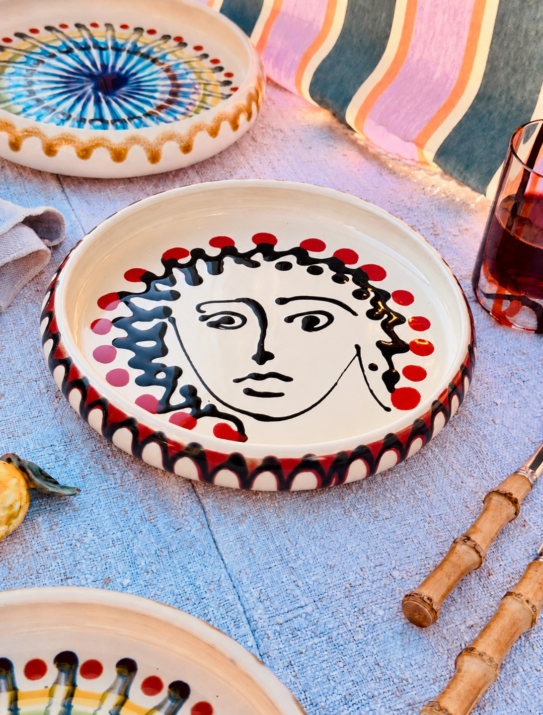 Italian Ceramic Pasta Plate 25cm | Handbemaltes Psychodelic Design UNIKAT